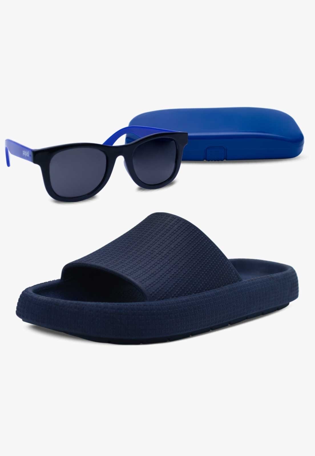 Infantil – Kit Óculos de Sol E Chinelo Slide Nuvem Pópidi Menino Azul Marinho
