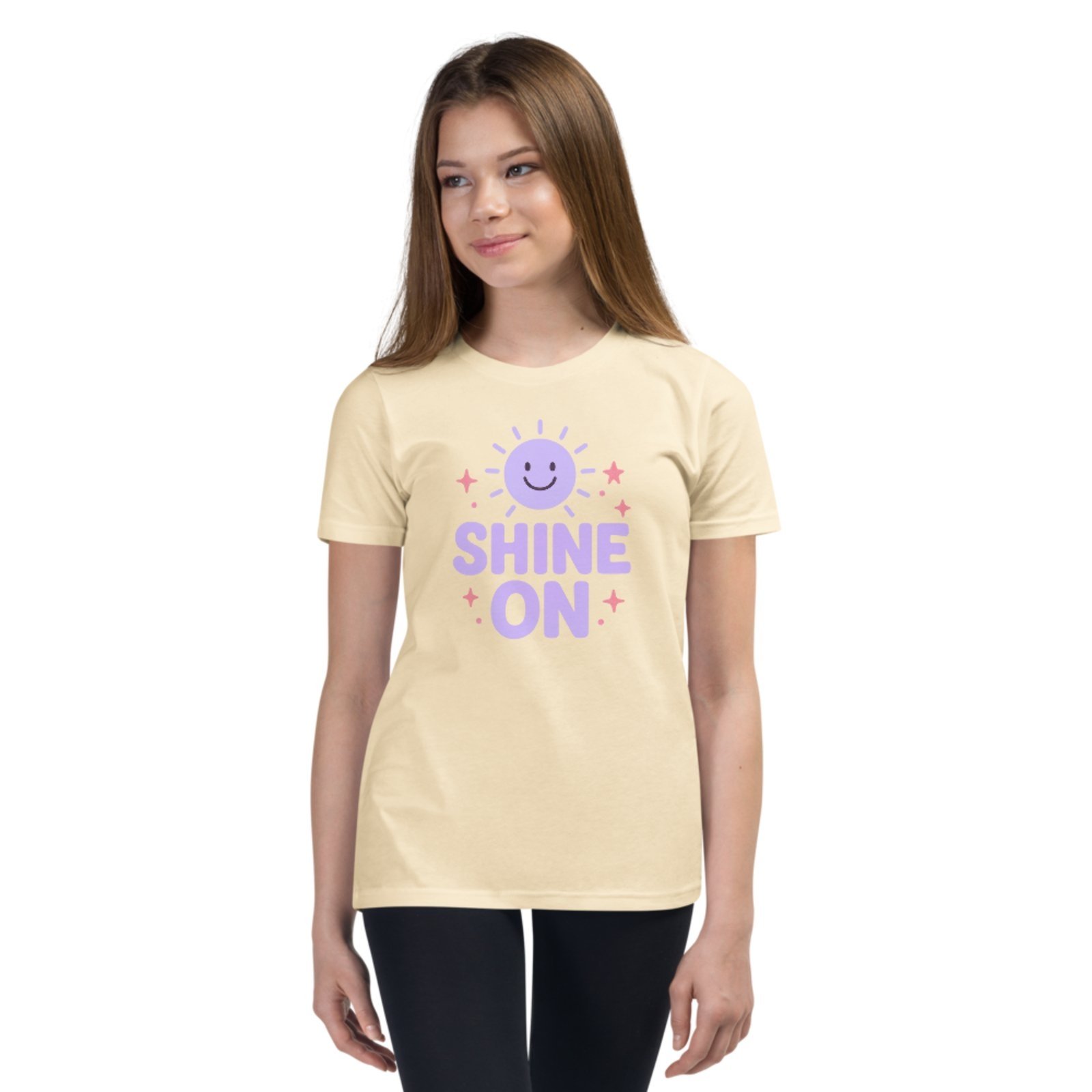 Infantil - Camiseta Blusa Manga Curta Urbania Algodão bege claro off estampa shine on continue brilhando