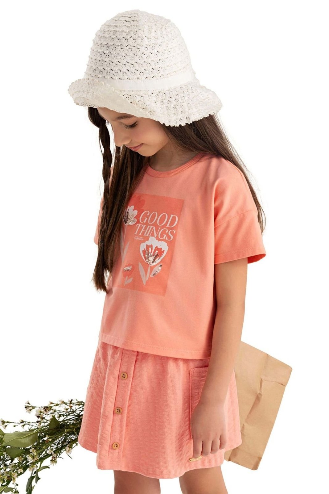 Infantil – Conjunto Menina Flores Colorittá Laranja