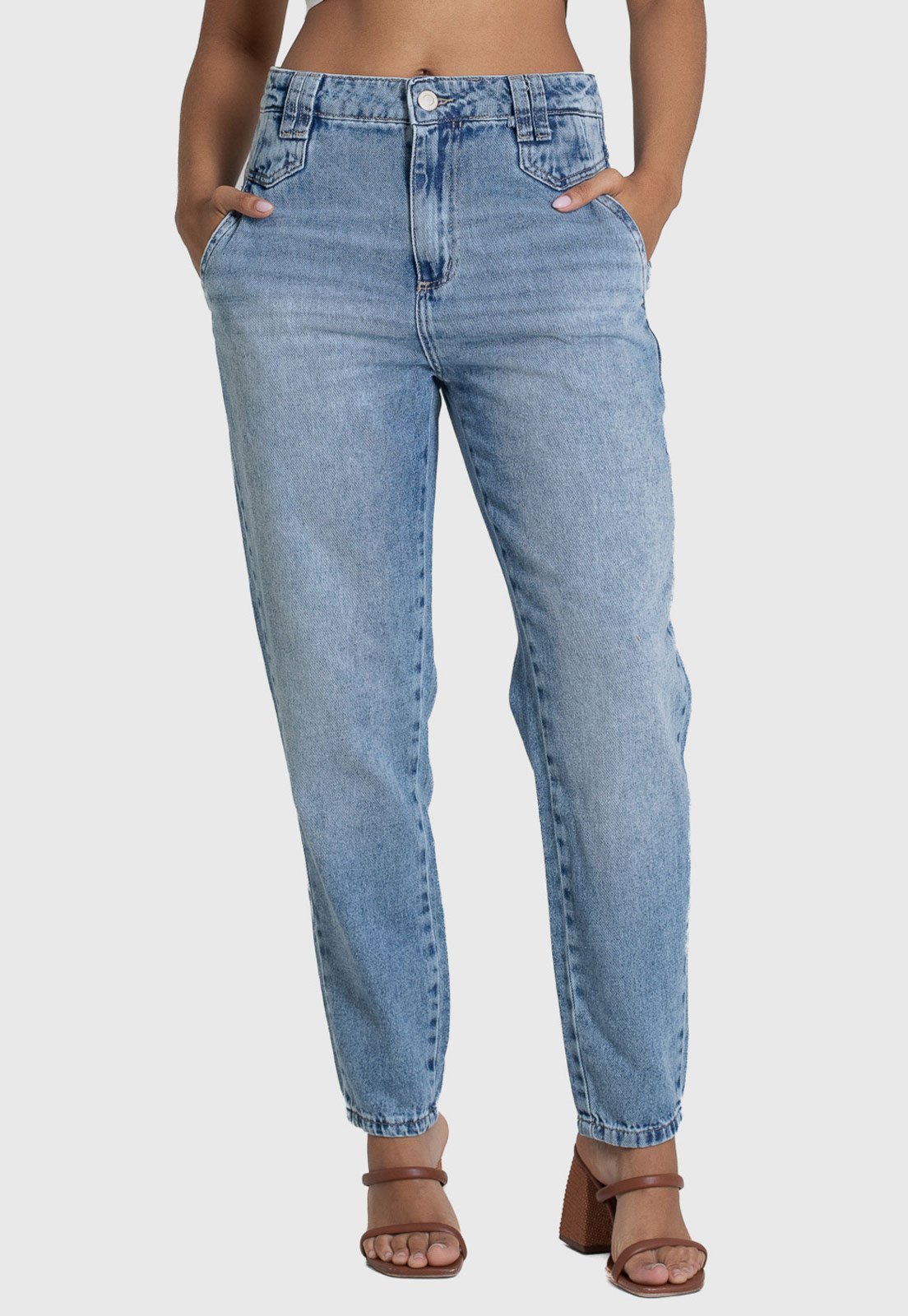 Calça Jeans Feminina Sawary Mom Azul
