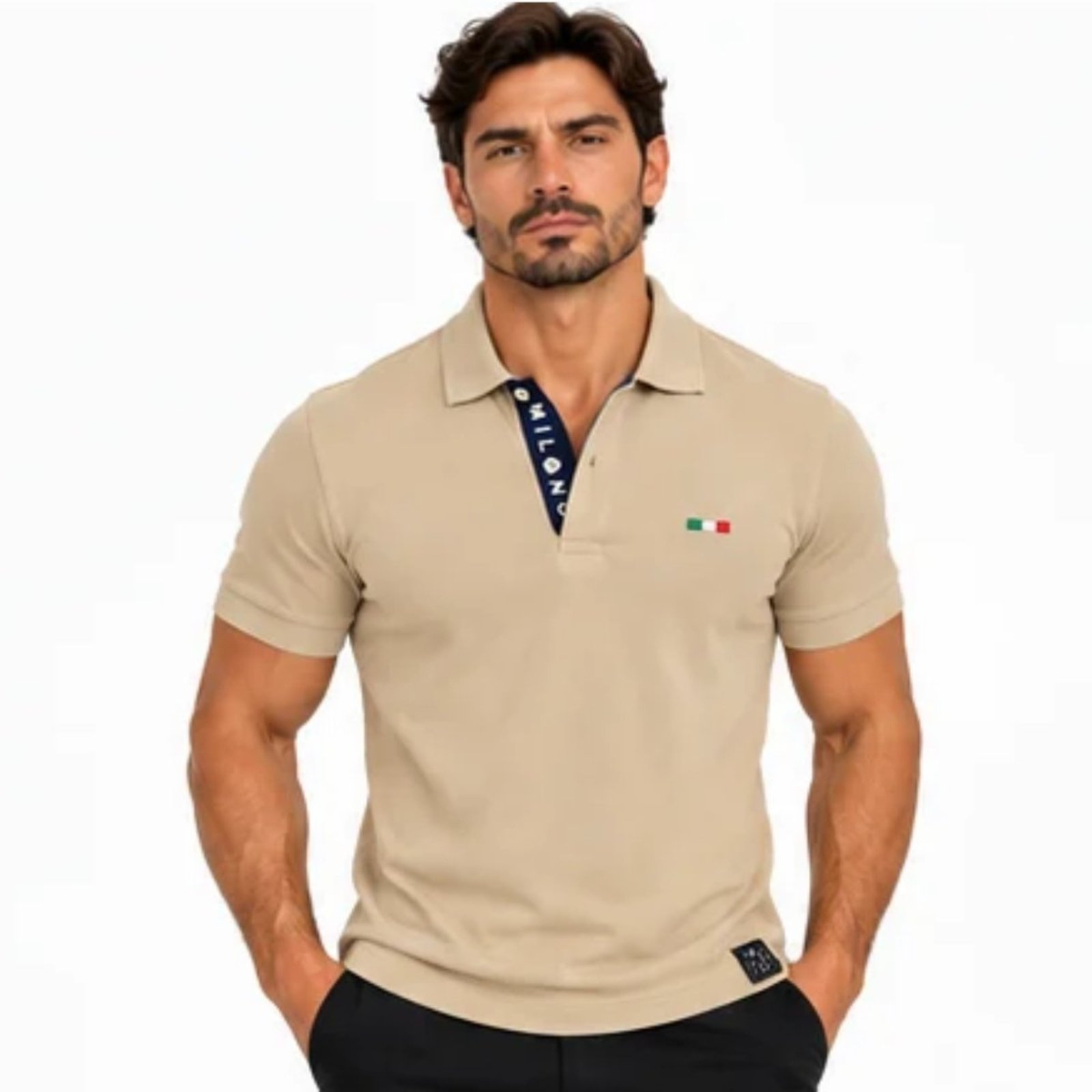 Camisa Polo Masculina FMF Bordado Itália Casual Premium Bege
