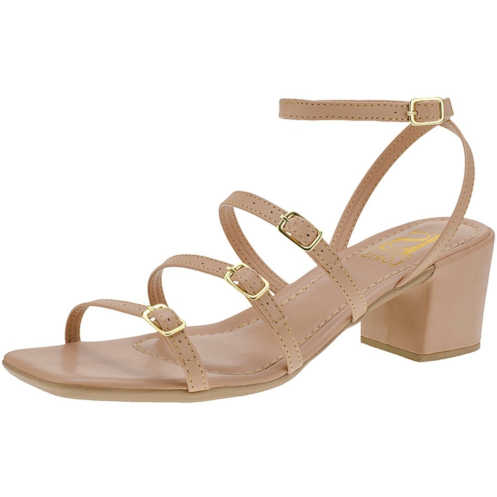 Sandália Lóris Shoes Feminina com Fivelas Ajustavel Salto Bloco 030-200 Nude