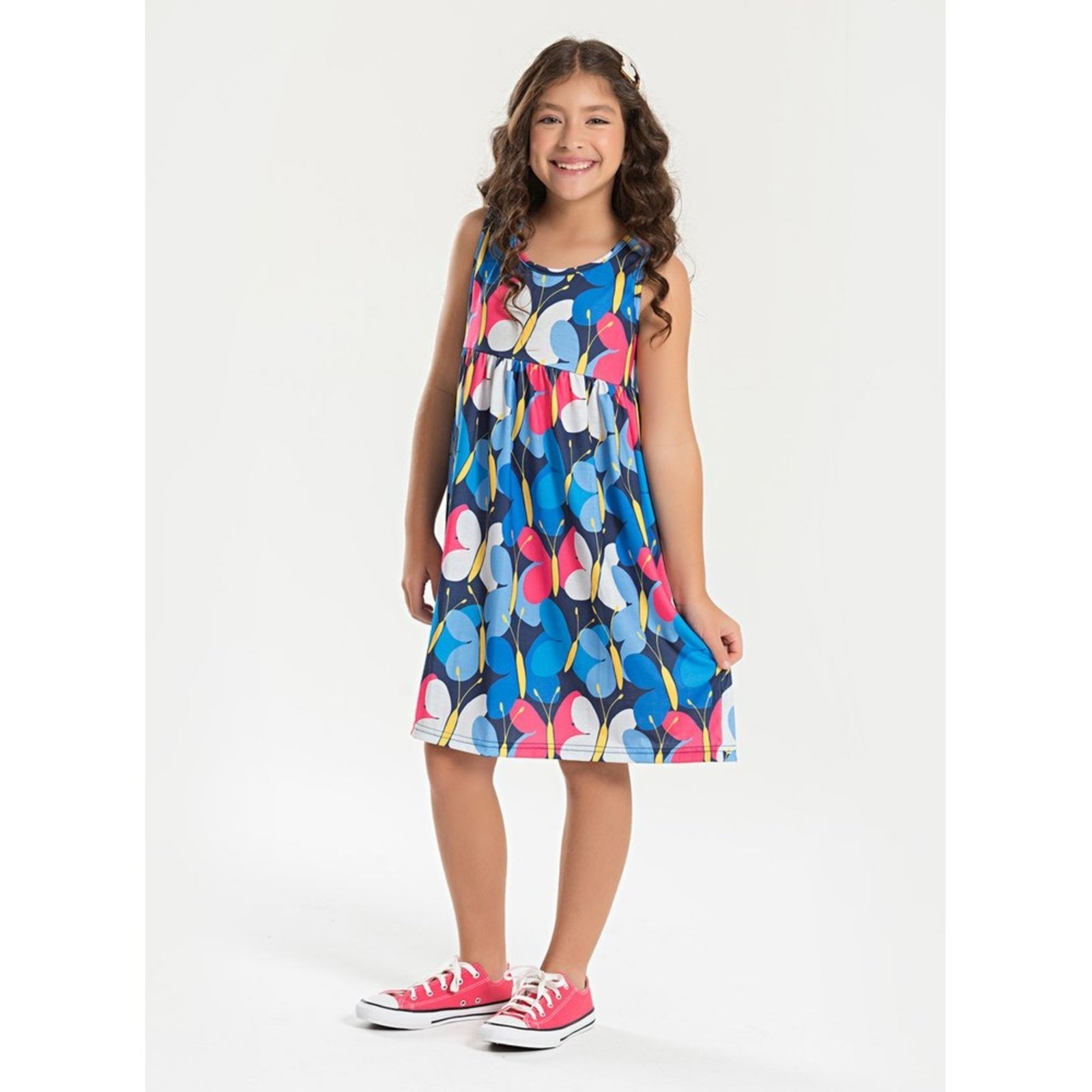 Infantil – Vestido Regata Verão Menina Marinho Borboletas