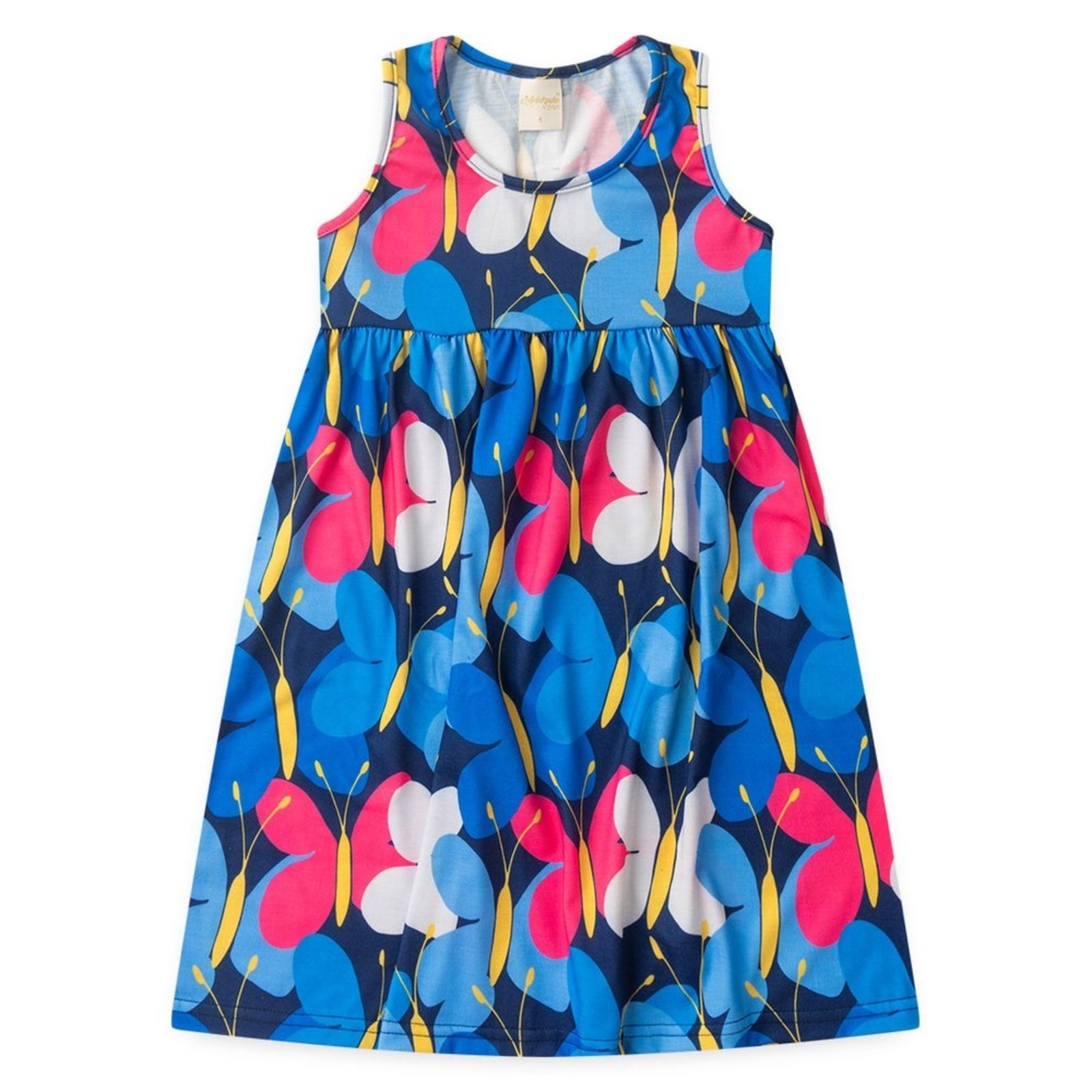 Vista 3 Infantil - Vestido Regata Verão Menina Marinho Borboletas Molekada azul
