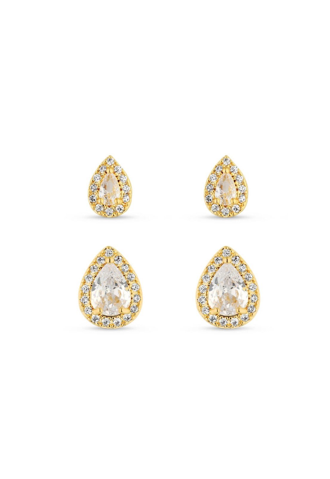 Vista 2 Dupla De Brincos Semijoia Gota Cristal Com Zircônias Banhadas A Ouro 18K Br STORE ORA SEMIJOIAS dourado