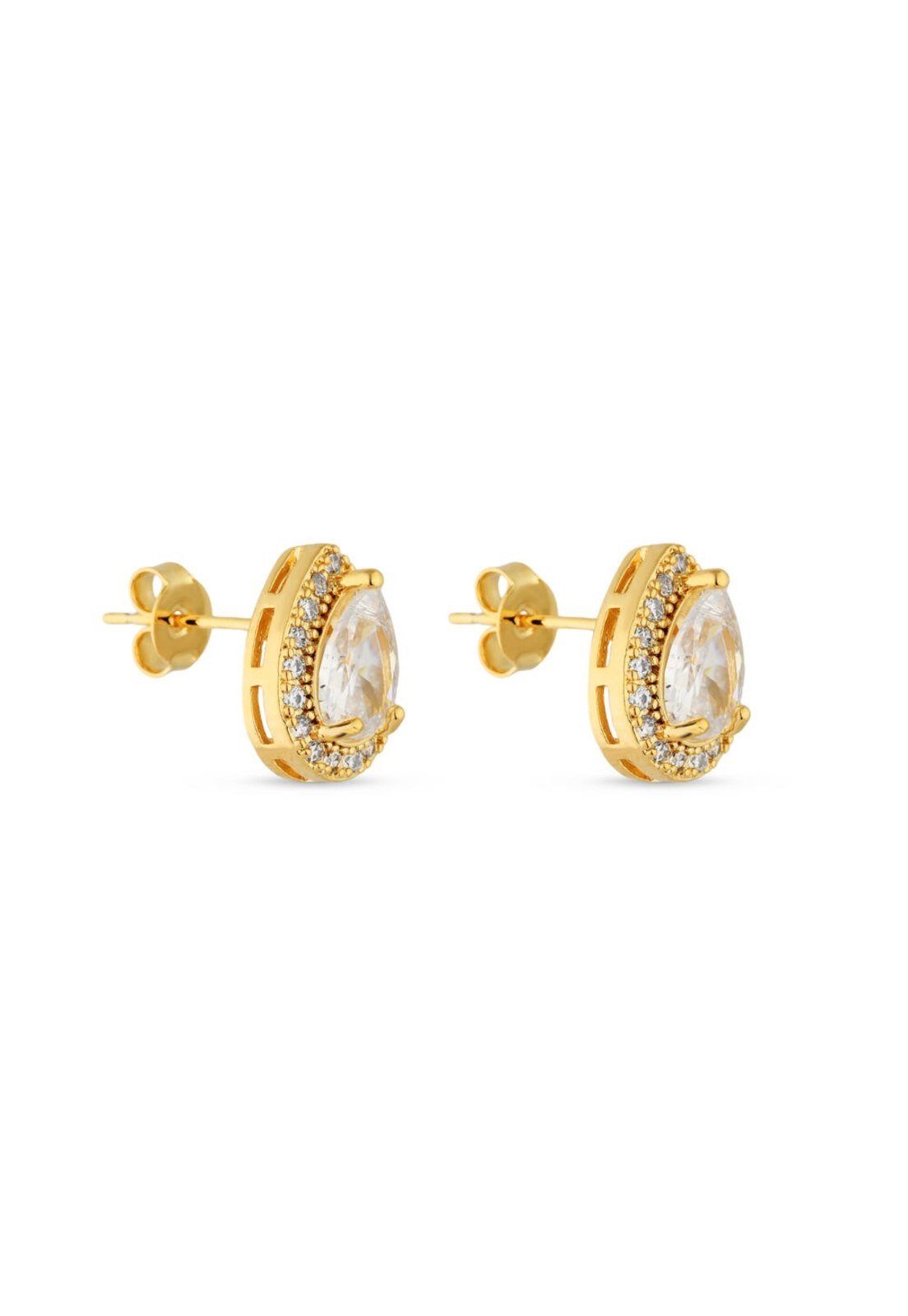 Vista 3 Dupla De Brincos Semijoia Gota Cristal Com Zircônias Banhadas A Ouro 18K Br STORE ORA SEMIJOIAS dourado