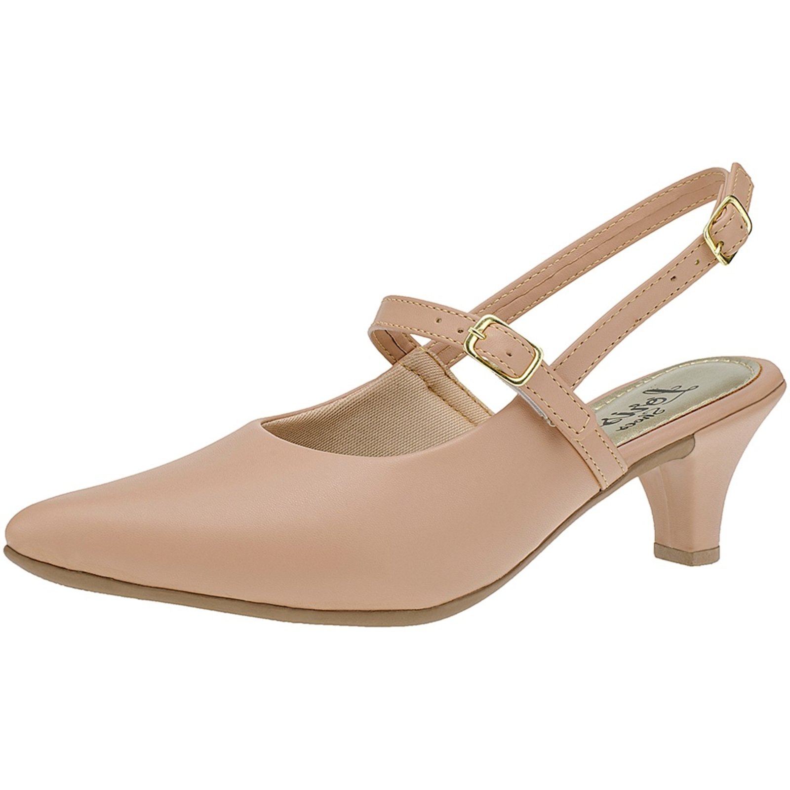 Sapato Feminino Lóris Shoes Scarpin Salto Baixo Fino Sapato SlingBack Retrô Clássico 20501 Nude