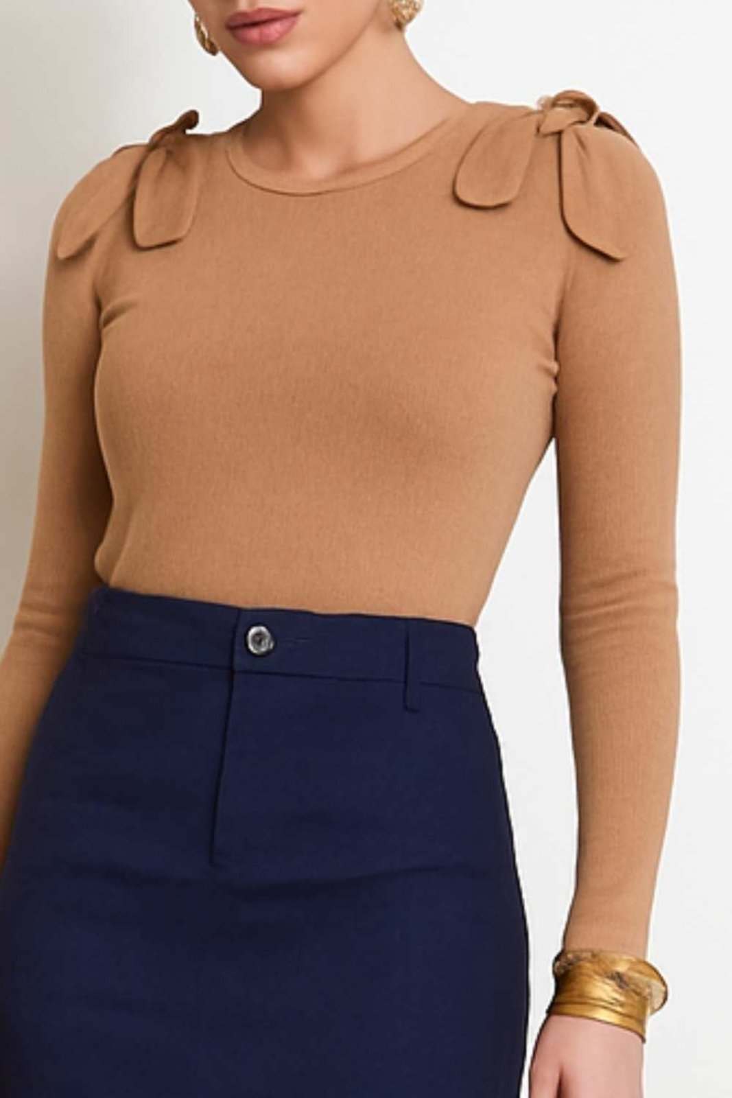 Vista 2 Blusa Vanibele Malha Camelo caramelo Vanibele caramelo