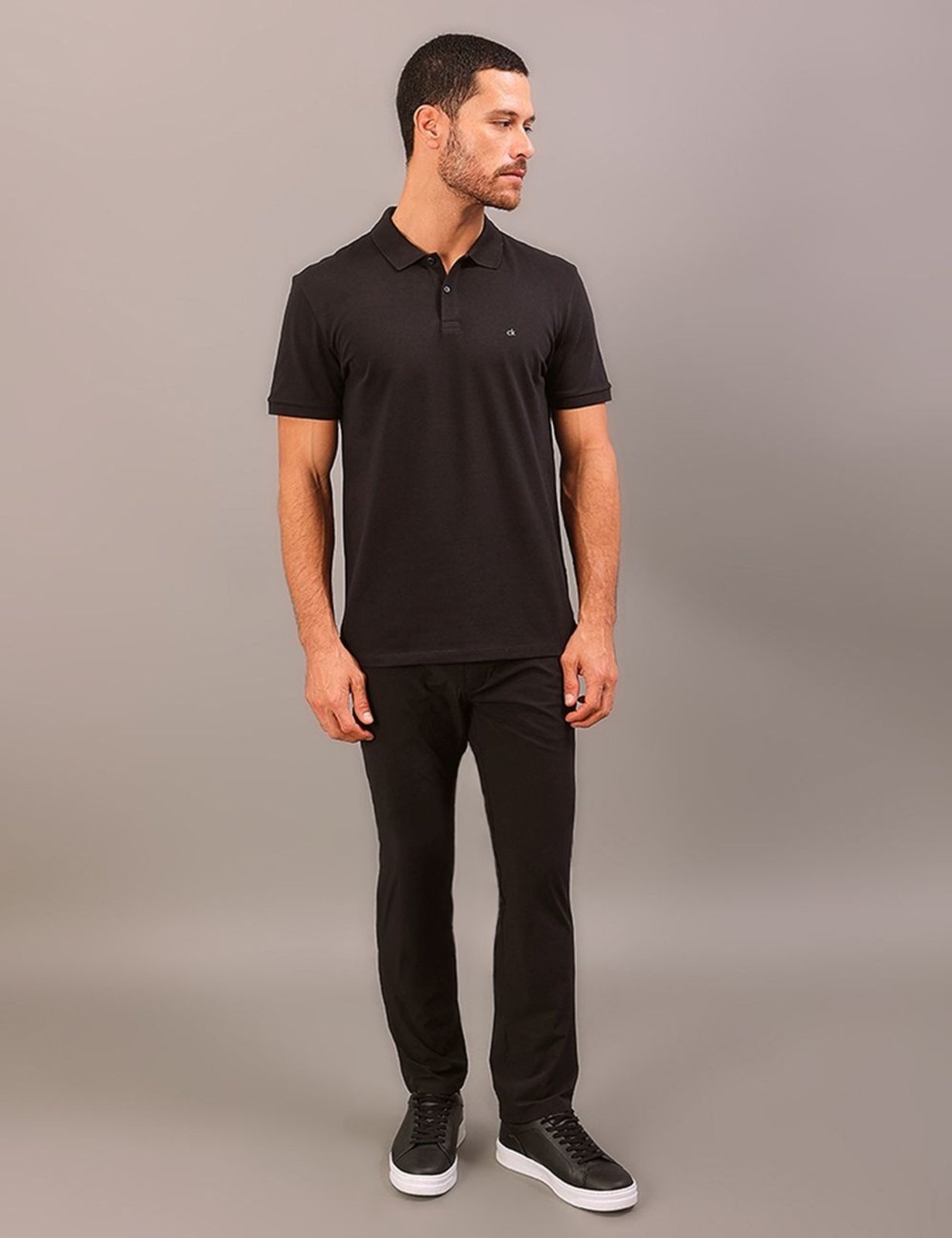 Polo Manga Curta Calvin Klein Masculino Slim Piquet Pima - Preto Calvin Klein Jeans