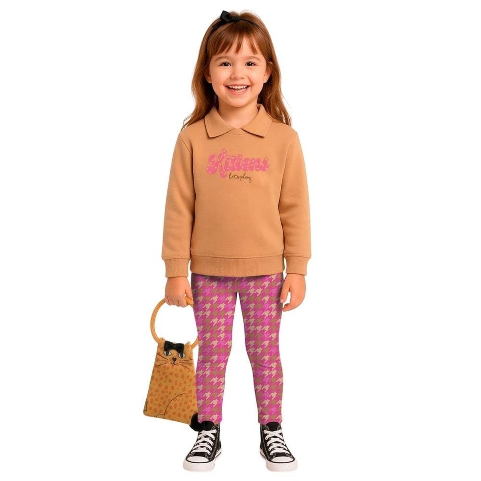 Infantil - Legging Menina Pied Oncinha Alphabeto Pink