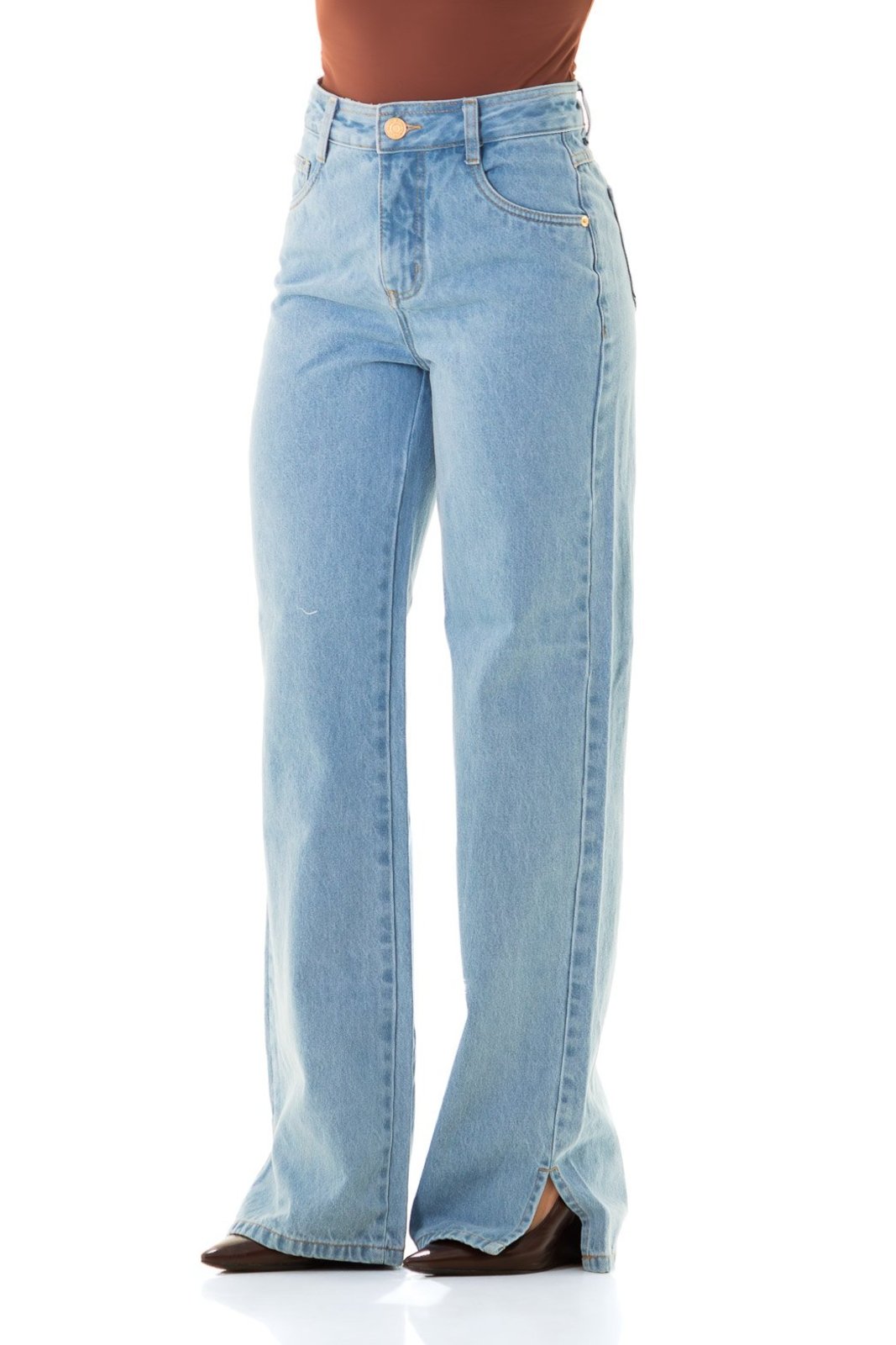 Calça Jeans Feminina Arauto Wide Leg Abertura Lateral