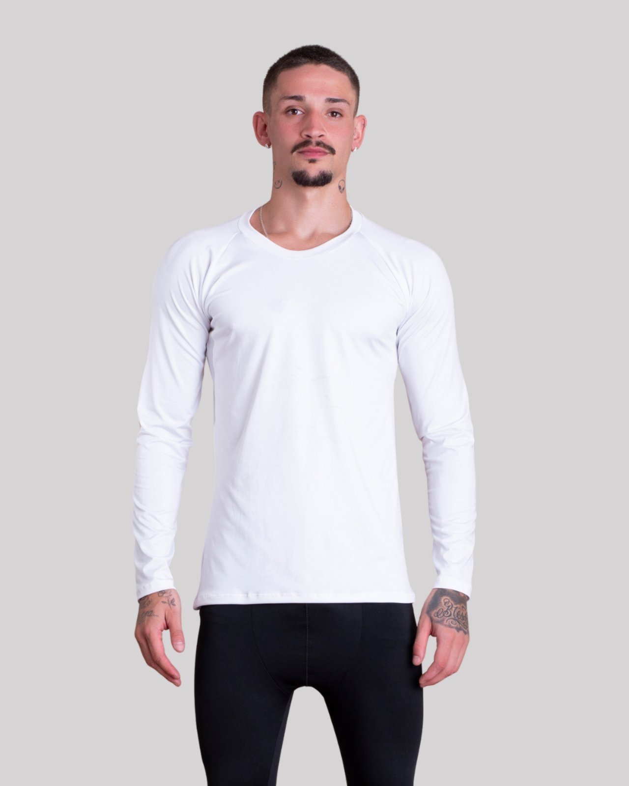 Camisa Segunda Pele Masculina GJR Modas Proteção Solar Uv+50 Camiseta Térmica Longa Moda Inverno E Verão Branco
