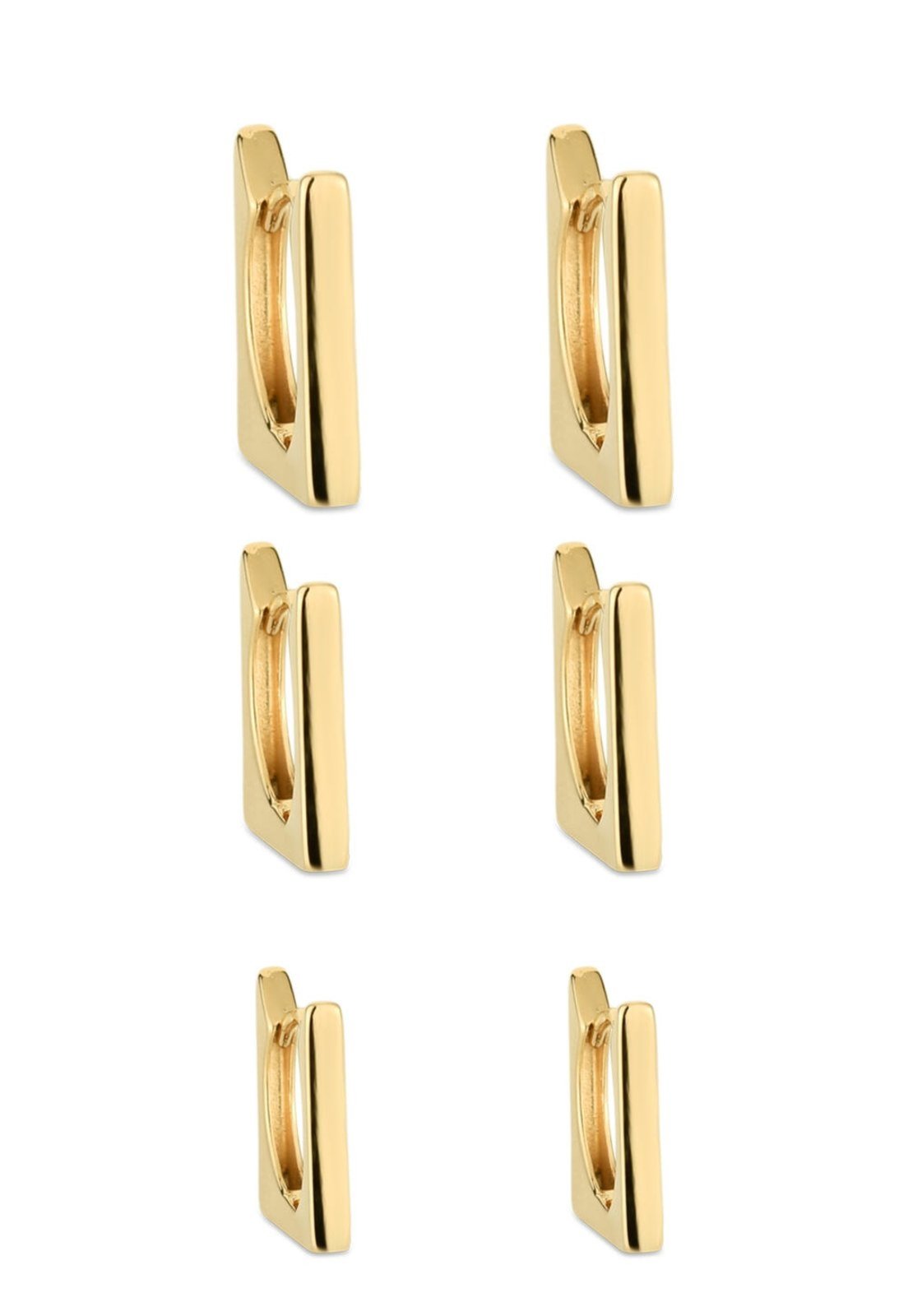 Trio De Brincos Semijoia Argolas Quadradas Lisas (9-12-14Mm) Banhado A Ouro 18K Br034-001 Dourado