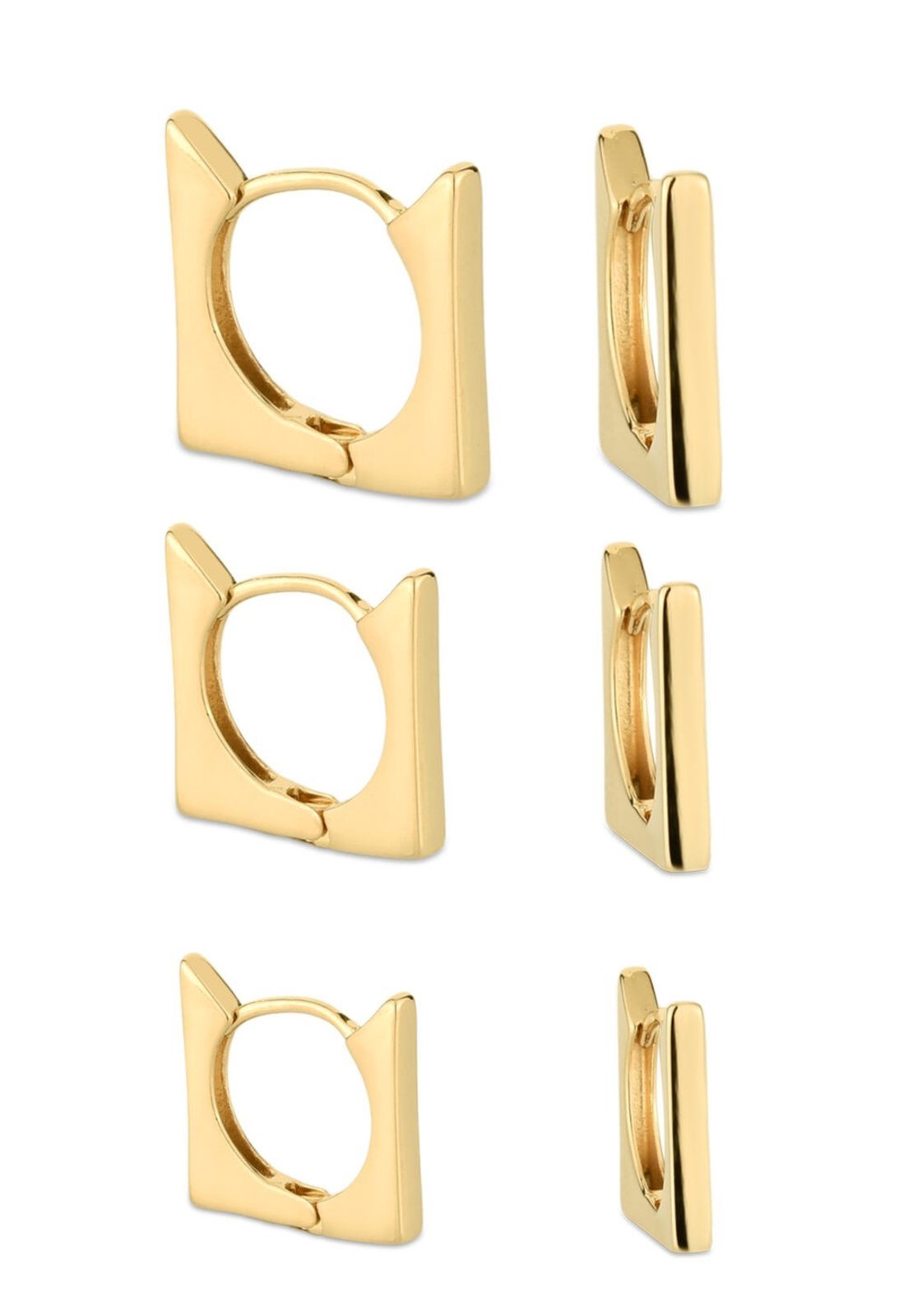 Vista 3 Trio De Brincos Semijoia Argolas Quadradas Lisas (9-12-14Mm) Banhado A Ouro 18K Br STORE ORA SEMIJOIAS dourado