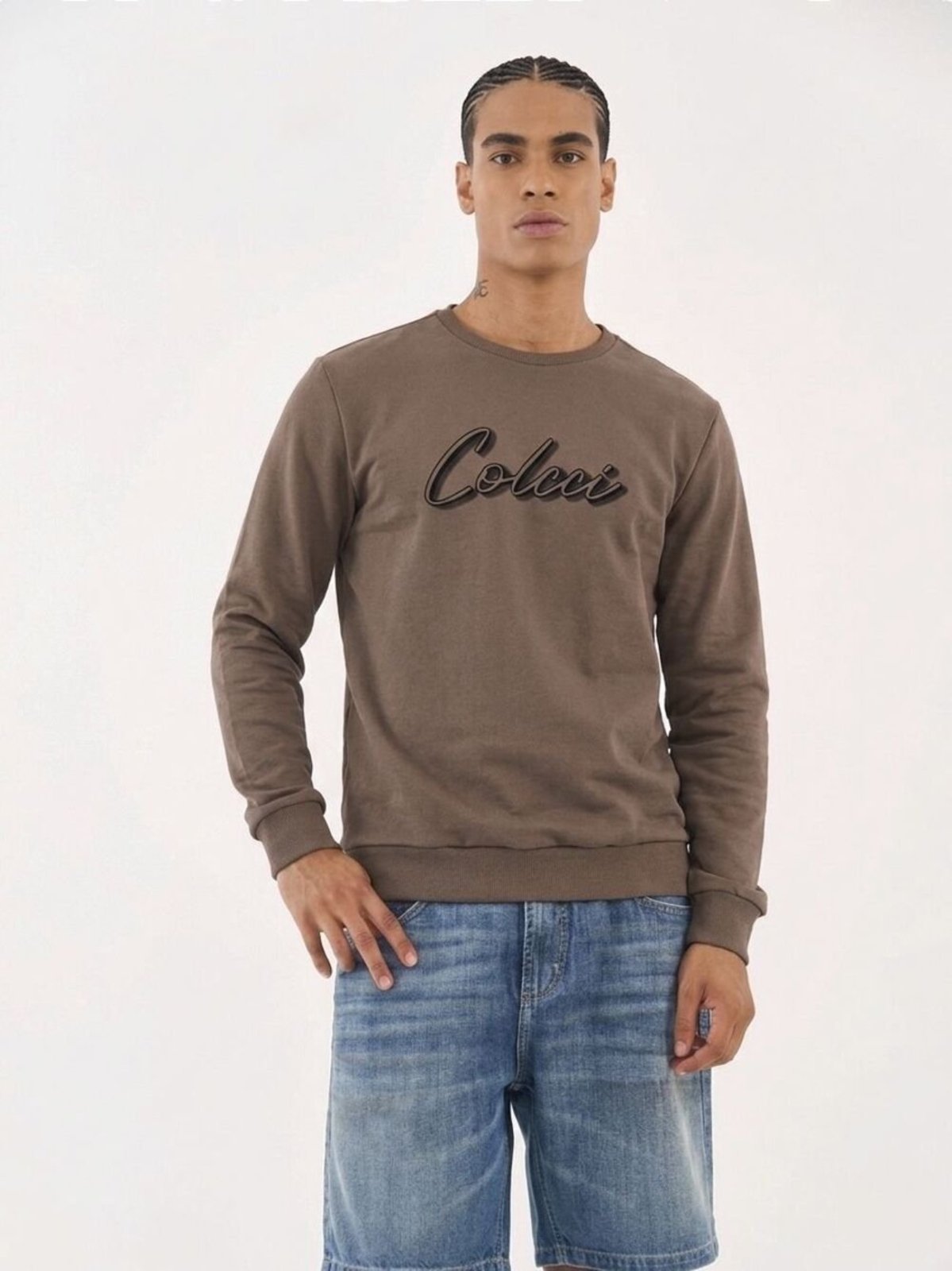 Blusão Moletom Slim Com Logo Colcci Bege Cinzas
