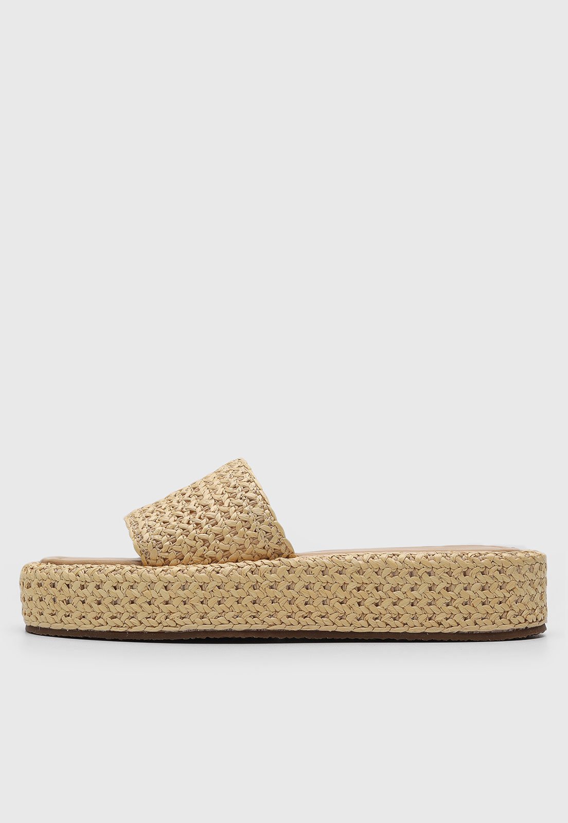 Sandália Feminina Arezzo Flatform Palha Trançada Bege