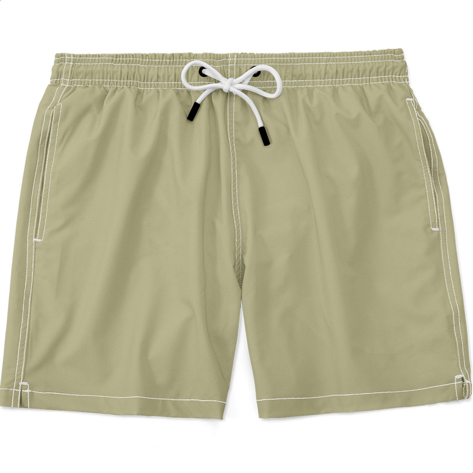 Shorts Masculino Básico Tactel e Elastano Leve c/ Elástico e Cordão Ajustável na Cintura Bolsos Laterais e Secagem Rápida Uso Casual Treino Academia Bege Off White