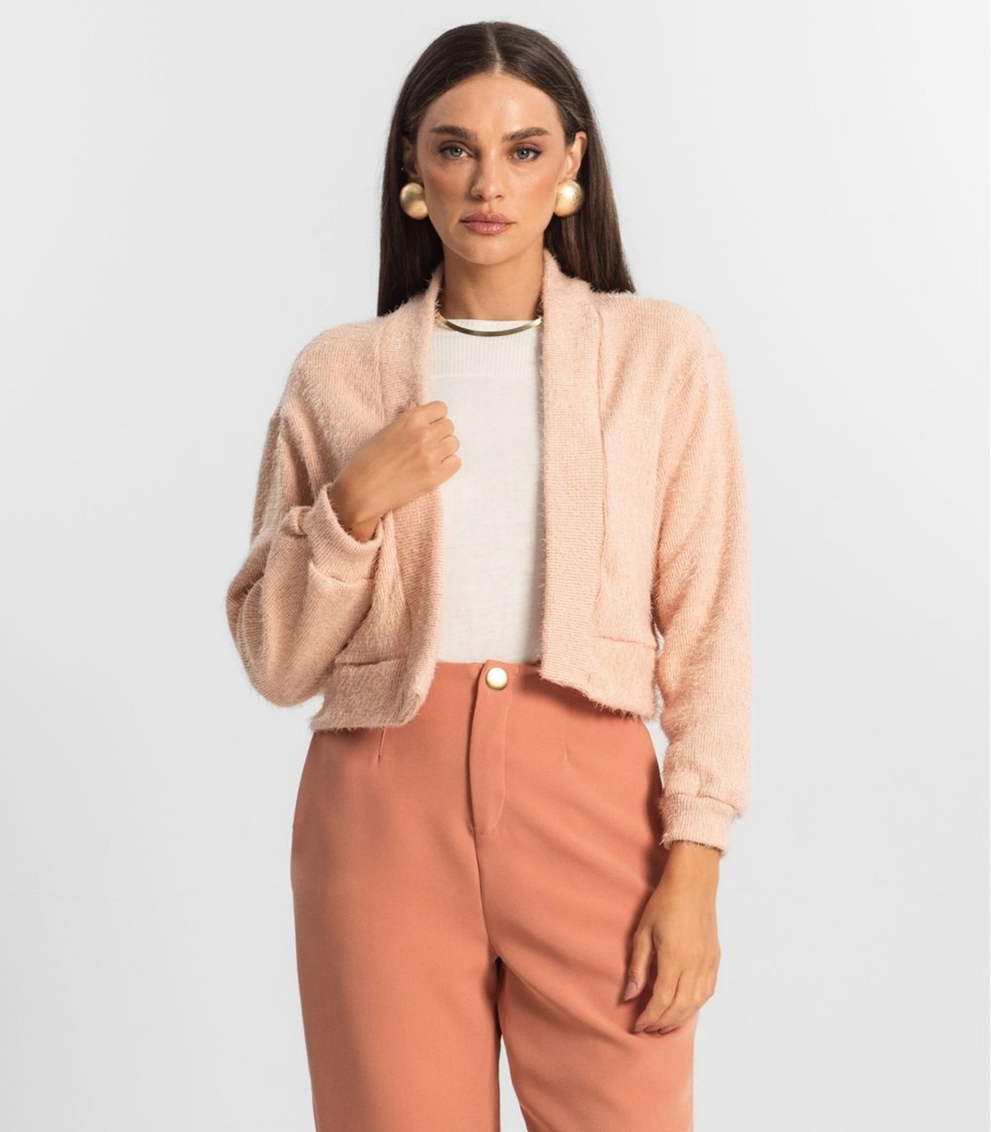 Vista 2 Cardigan Feminino Tricô Felpudo Endless rosa Endless rosa