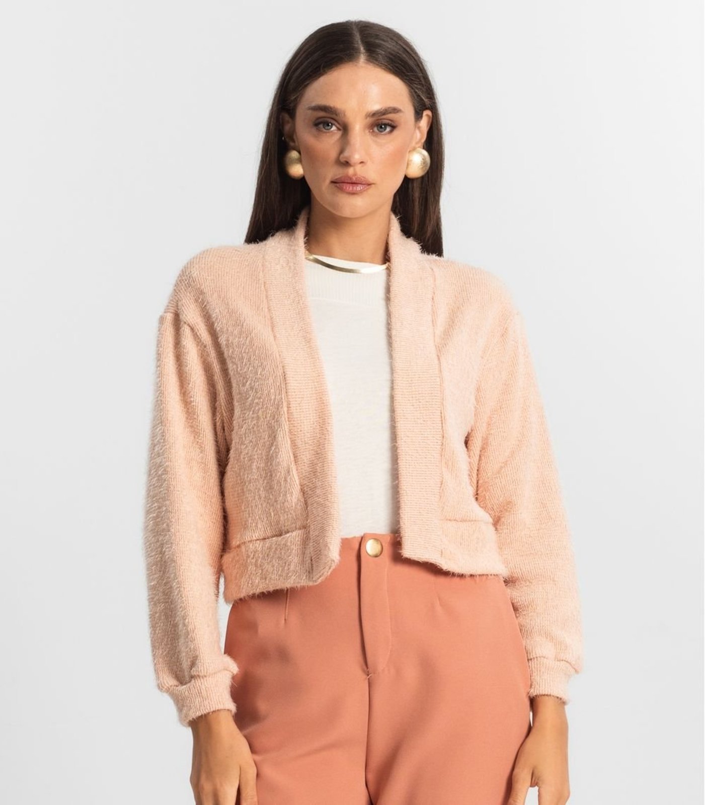 Vista 3 Cardigan Feminino Tricô Felpudo Endless rosa Endless rosa