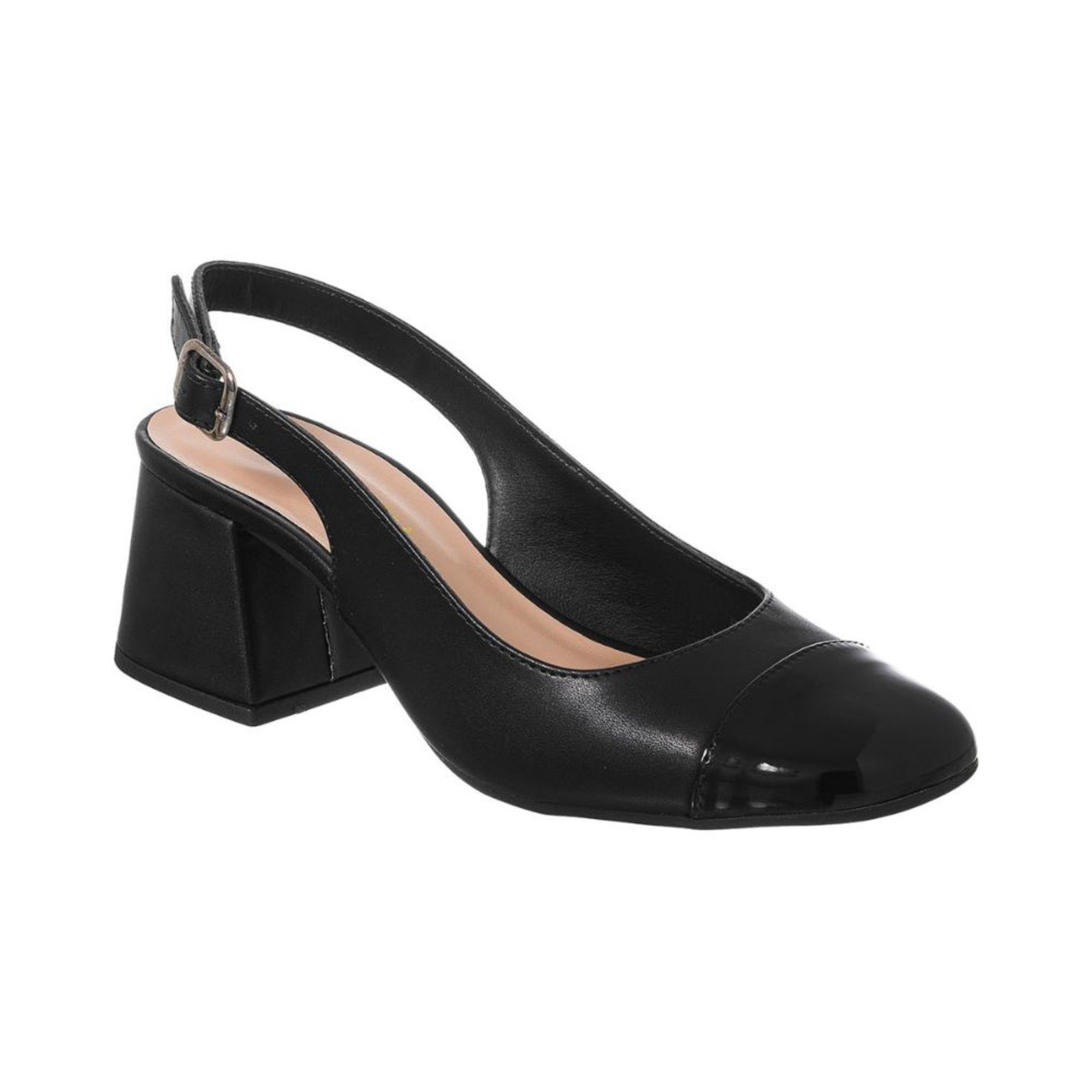 Scarpin Sapato Slingback Feminino Salto Grosso Bico Quadrado Preto