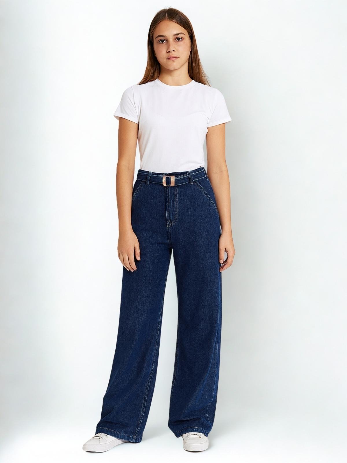 Infantil – Calça Jeans Azul Feminina Juvenil Crawling Wide Leg Cintura Alta c/ Cinto