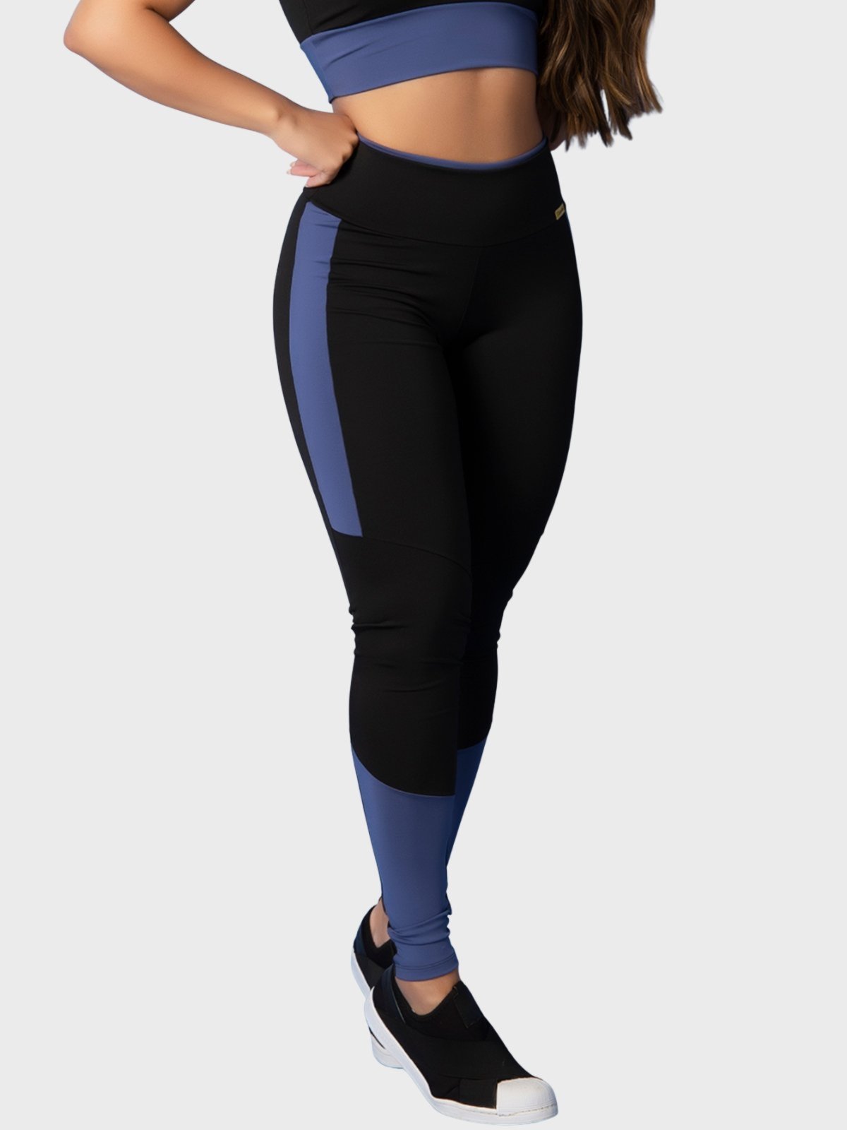 Calça Legging Fitness Tarelles Cintura Alta Preto e Azul