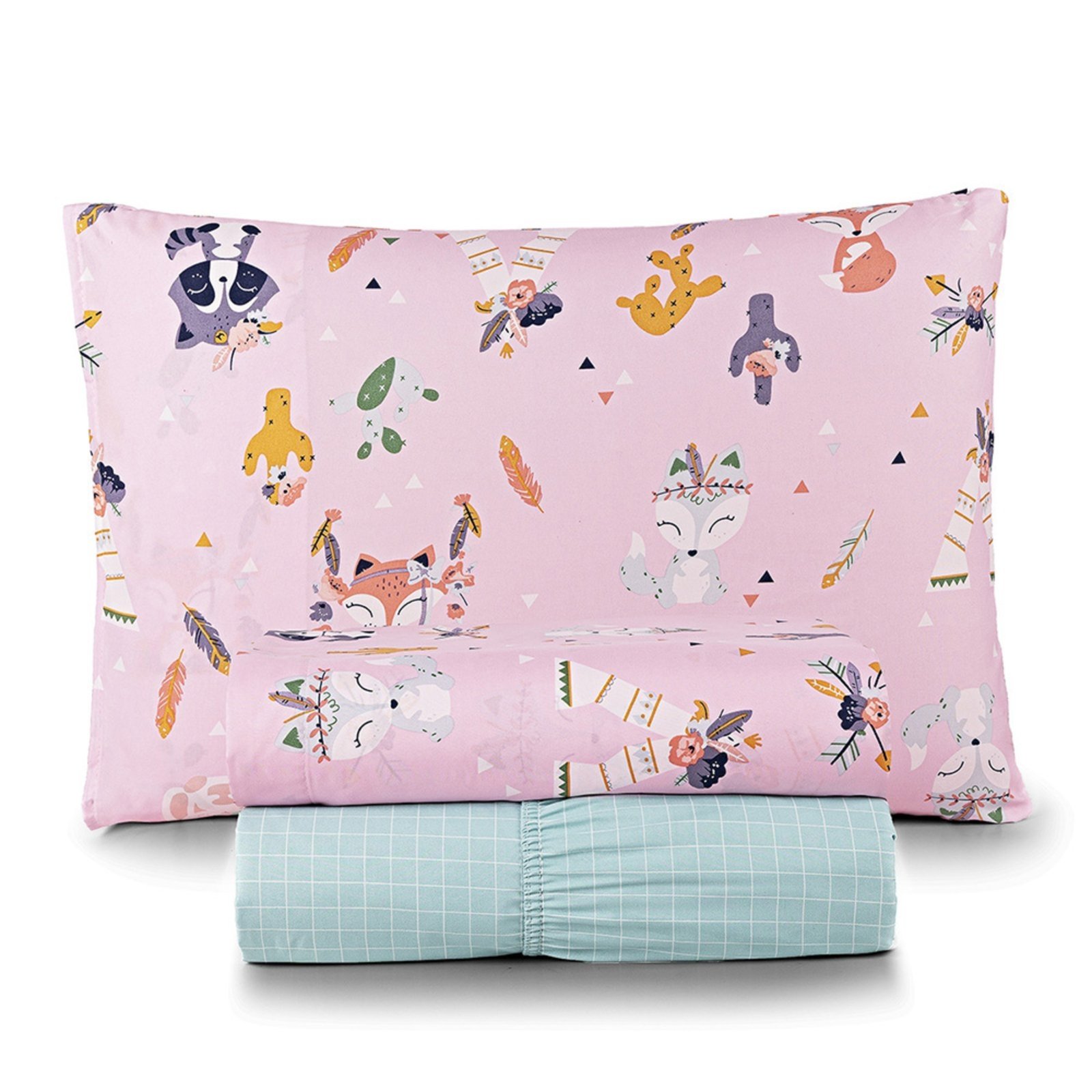 Jogo de Cama Casa Scarpa Lençol Lutti Solteiro 200 Fios Estampado 3 Peças Raposa Foxy Rosa