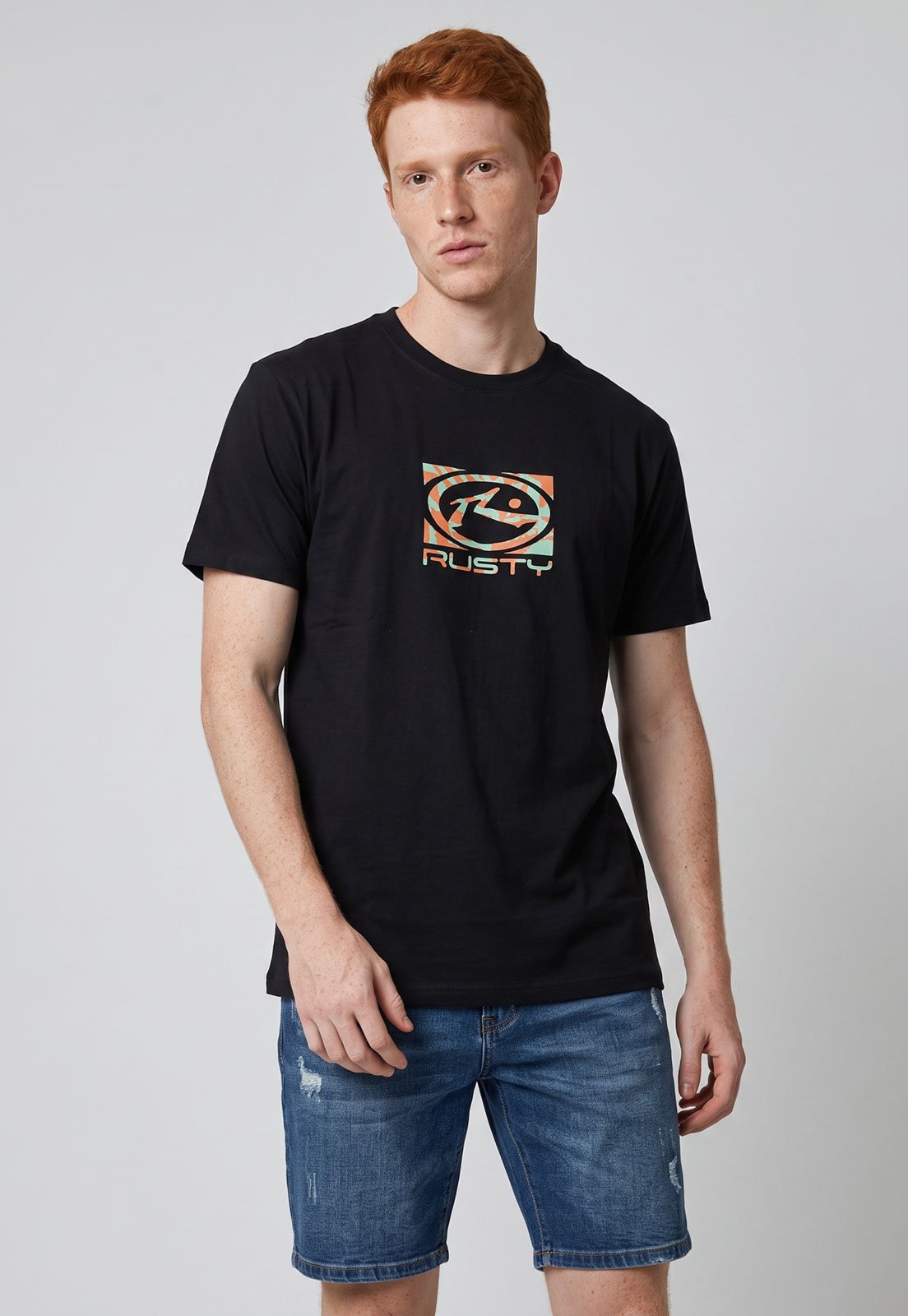 Camiseta Masculina Rusty Silk MC Hyper Ringer Preto