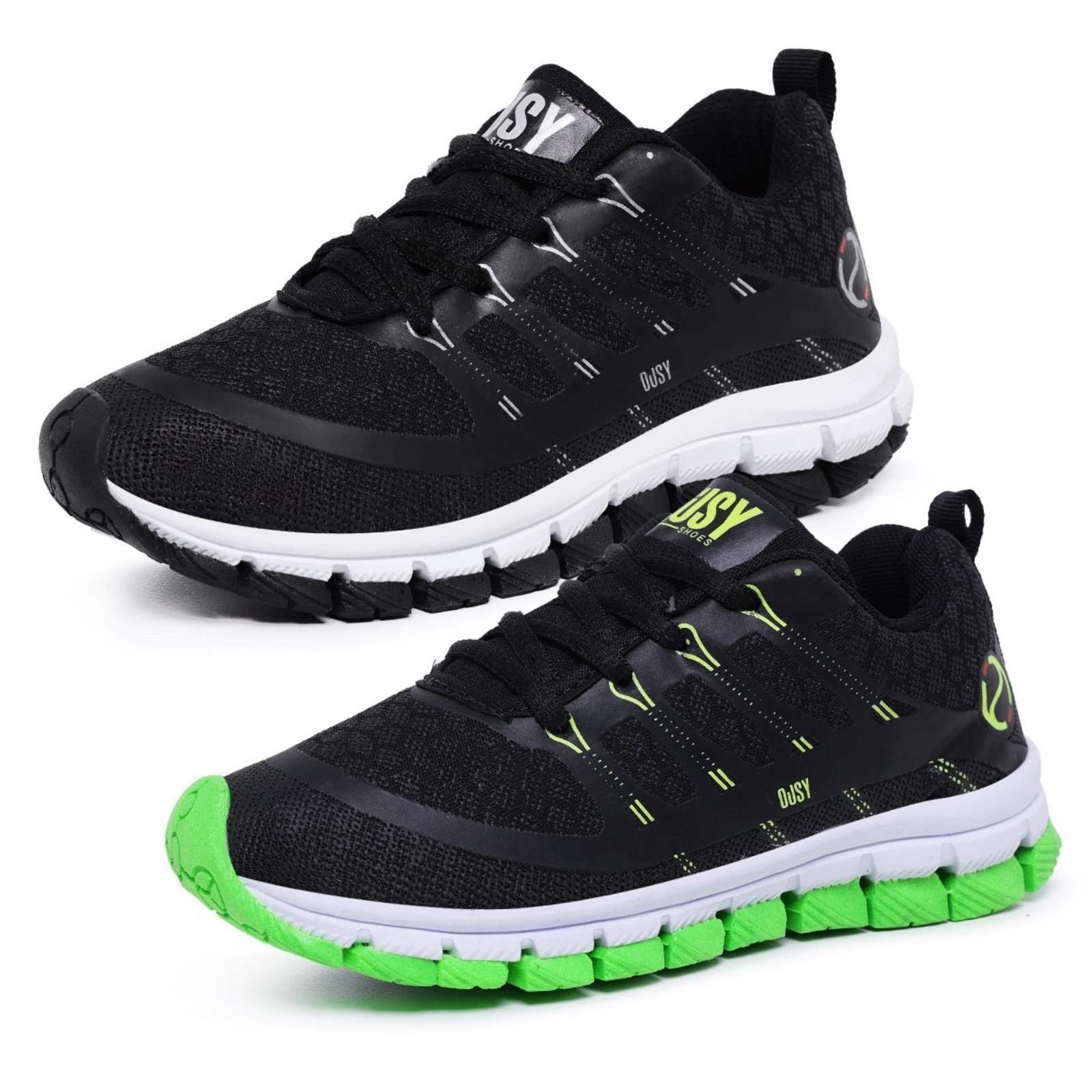Infantil – Kit 2 Pares Tênis Menino Casual Ousy Shoes Leve Conforto Esportivo Escola Passeio Lançamento Combo Preto e Verde