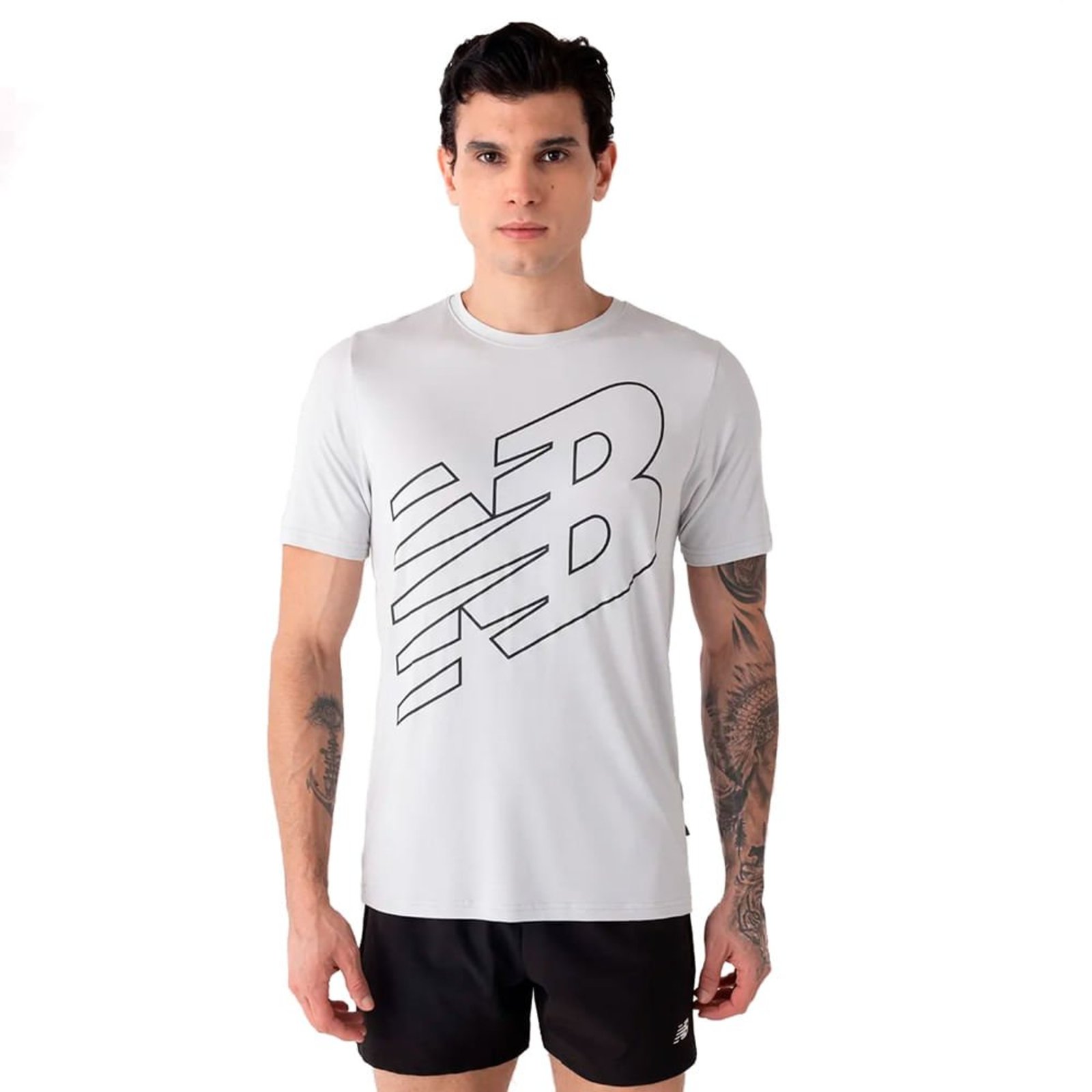 Vista 2 Camiseta Masculina New Balance Logo Performance Claro cinza New Balance cinza