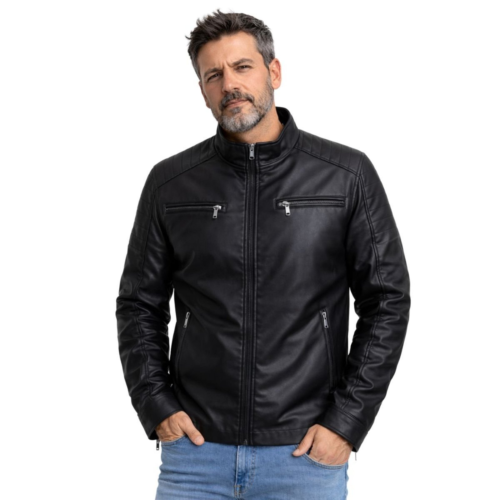 Jaqueta Masculina Couro PU Slim Preto
