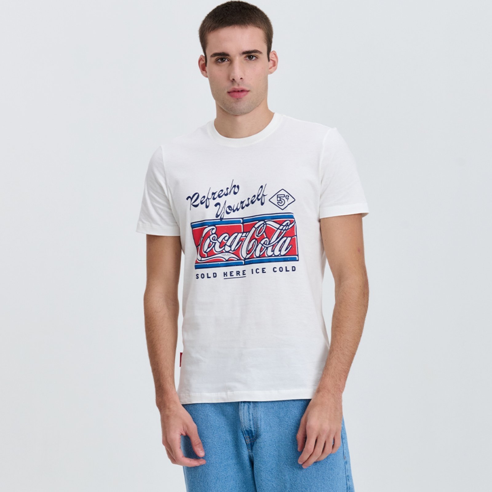 Camiseta Masculina Comfort Refresh Coca-Cola Jeans Off White