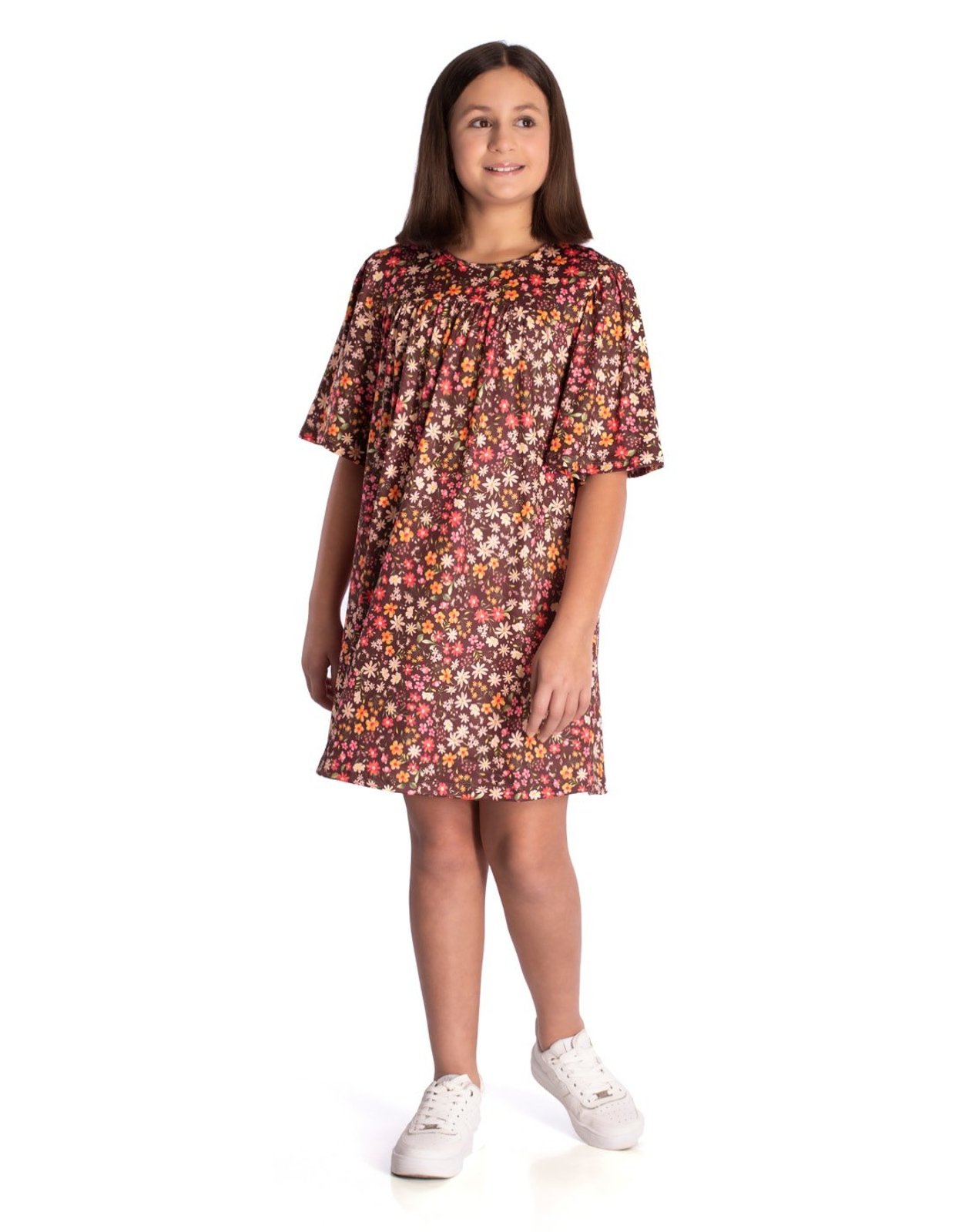 Infantil - Vestido manga curta floral juvenil