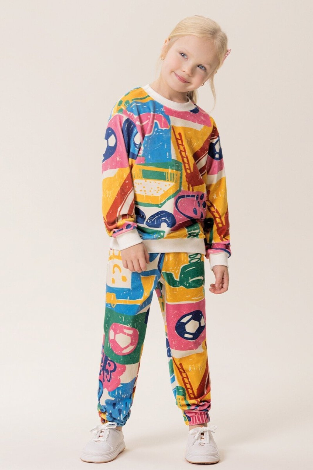 Infantil - Conjunto Menina Bugbee Casaco Com Calça em Plush Estampado