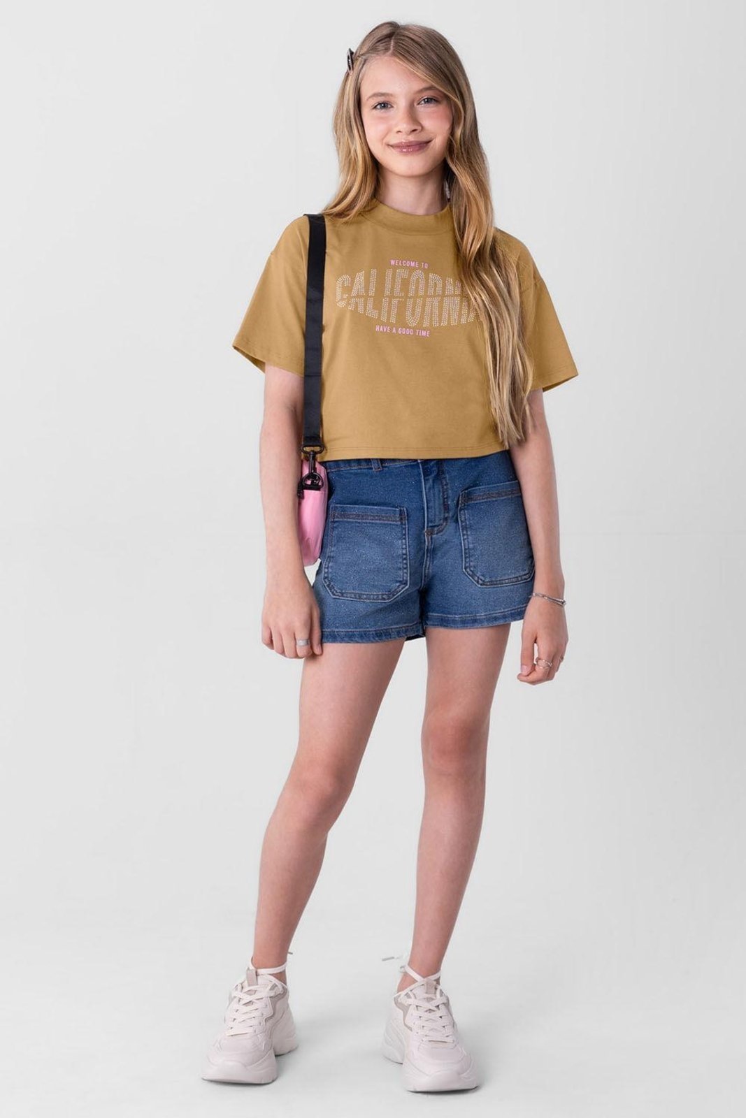 Vista 2 Infantil - Blusa cropped em malha menina Young Class Brandili marrom Brandili marrom
