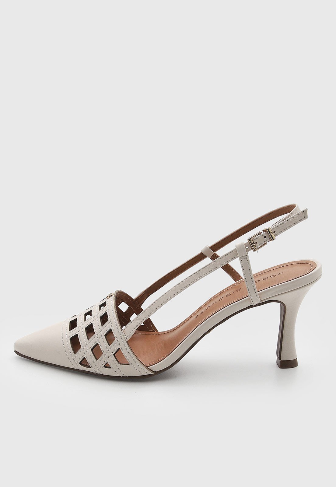 Scarpin Jorge Bischoff Couro Salto Médio Slingback Bege