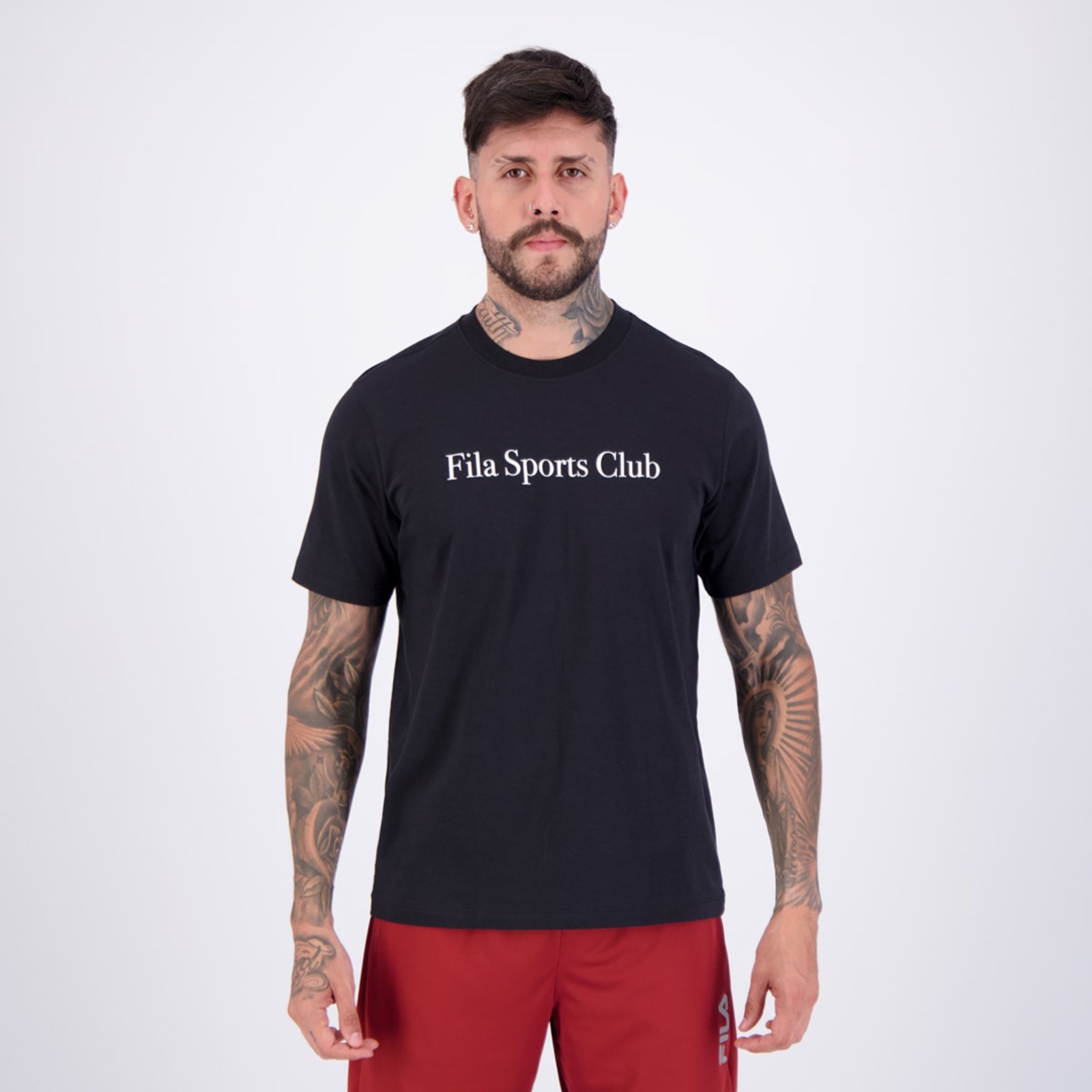 Vista 2 Camiseta Fila Regular Sport Club Letter Preta e Branca preto Fila preto