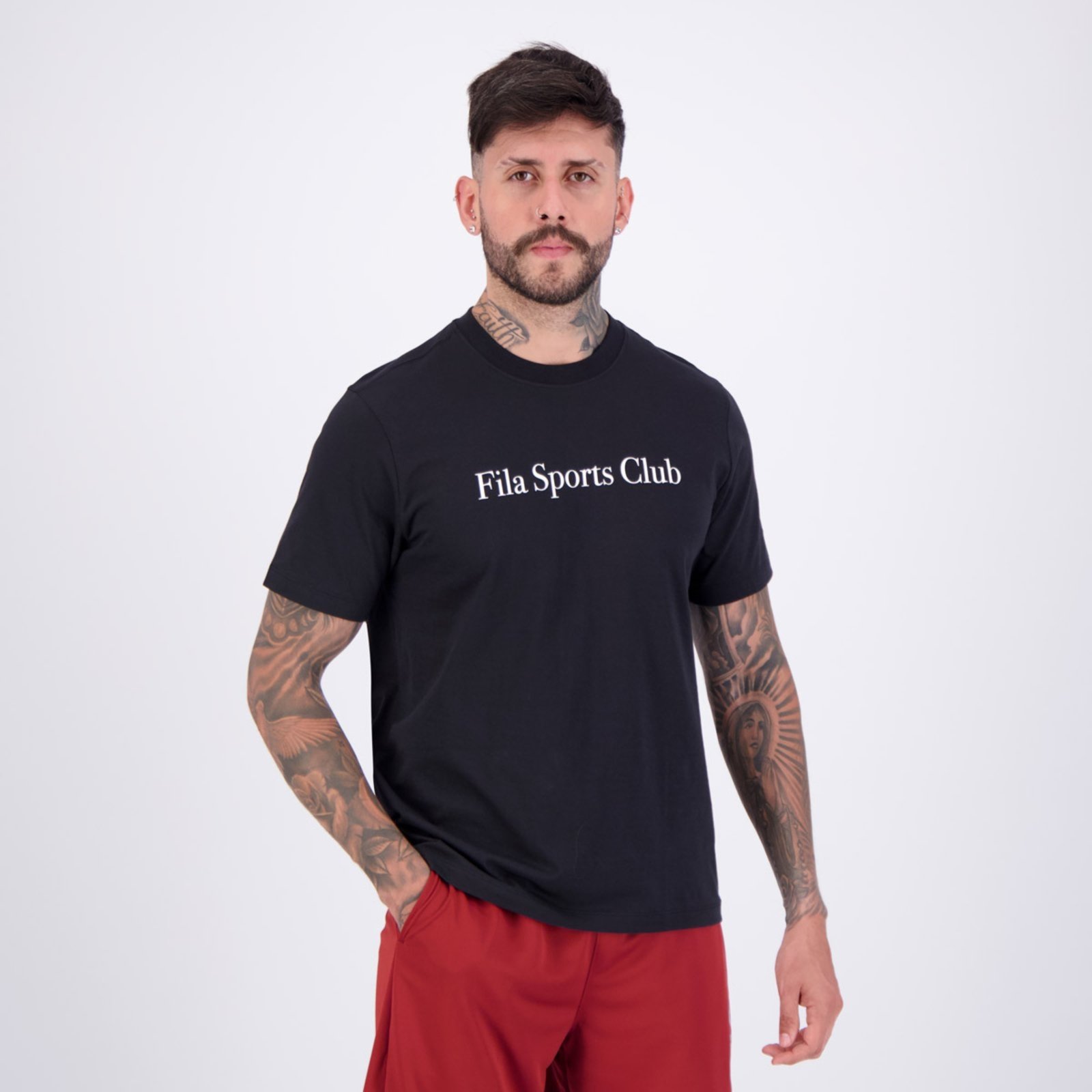 Vista 3 Camiseta Fila Regular Sport Club Letter Preta e Branca preto Fila preto