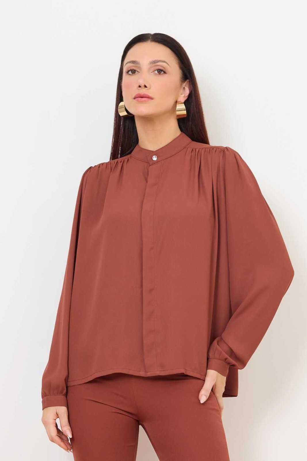 Camisa Vanibele Crepe Marrom