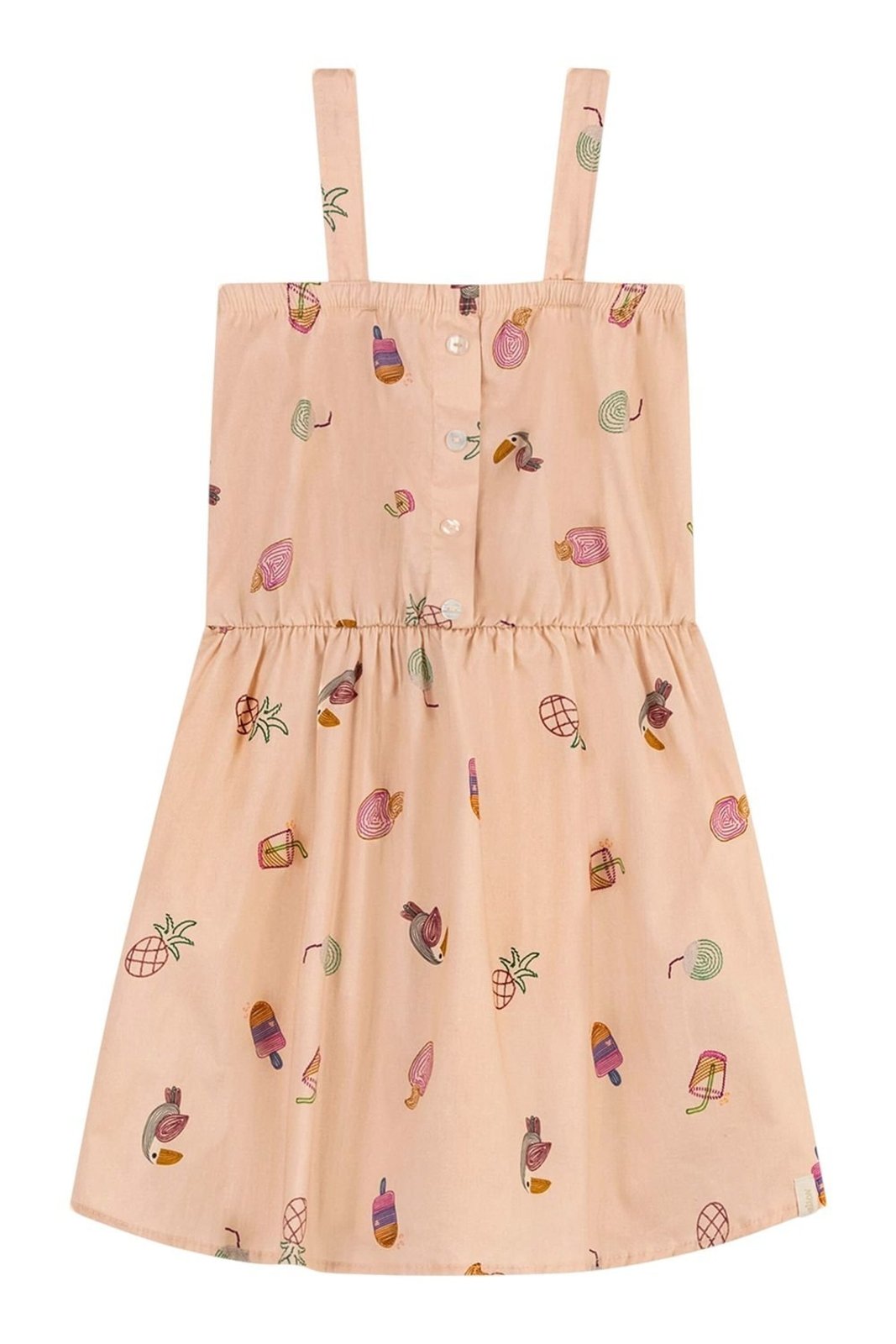 Infantil - Vestido Menina Tropical Tricoline Elian Bege
