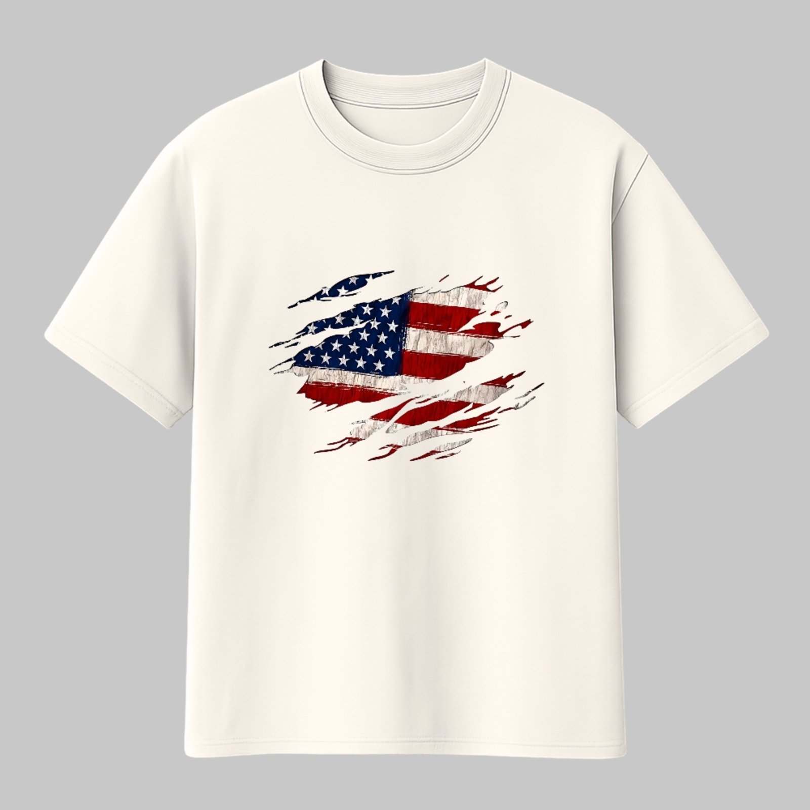 Camiseta Básica Bandeira Americana Vintage Unissex Off White