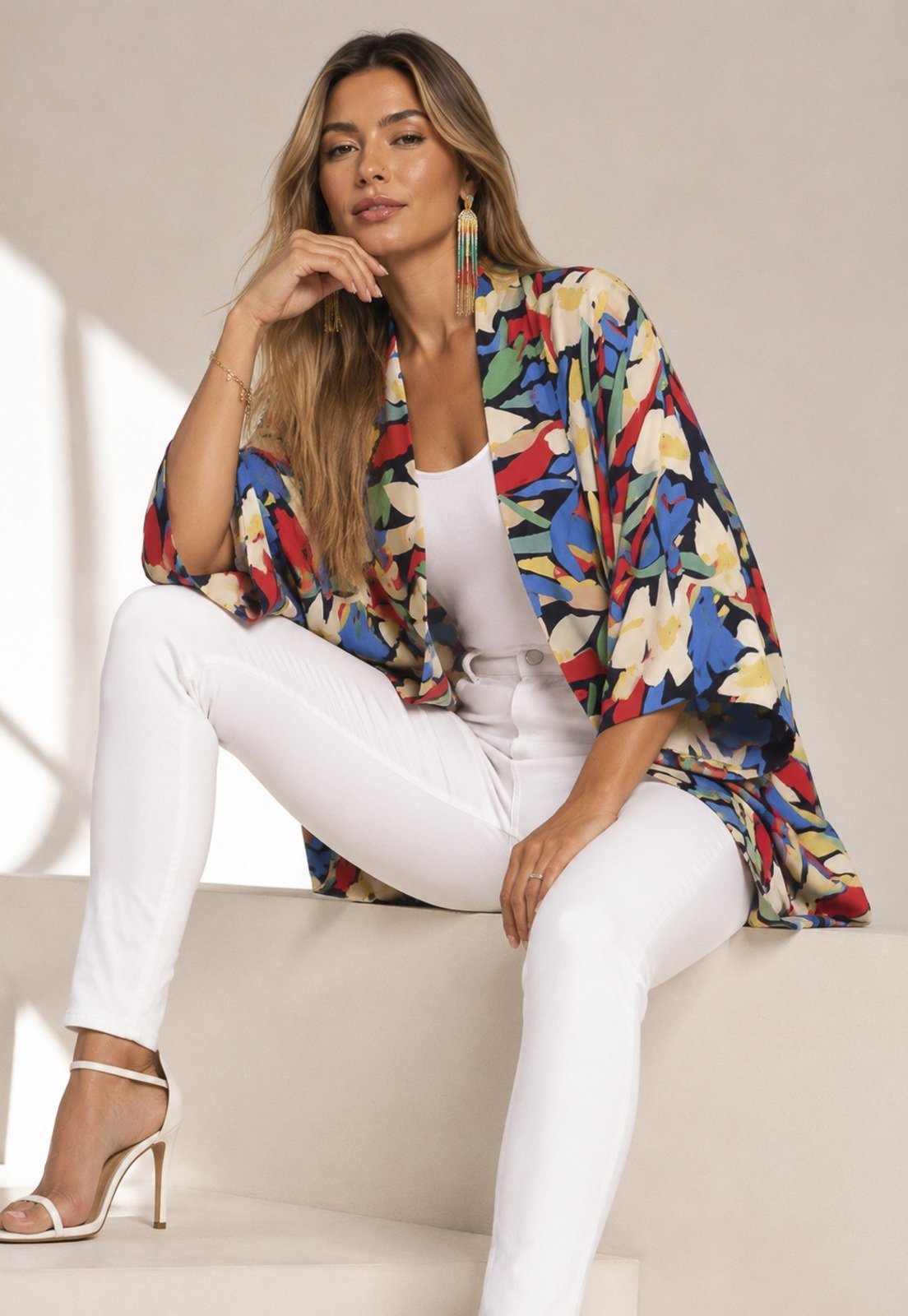 Kimono Amazonia Vital Viscose Manga Ampla Estampa Floresce