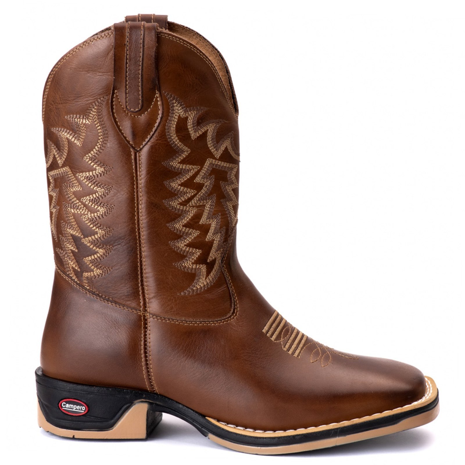 Bota Texana Campero Bico Quadrado Bordado Capuccino