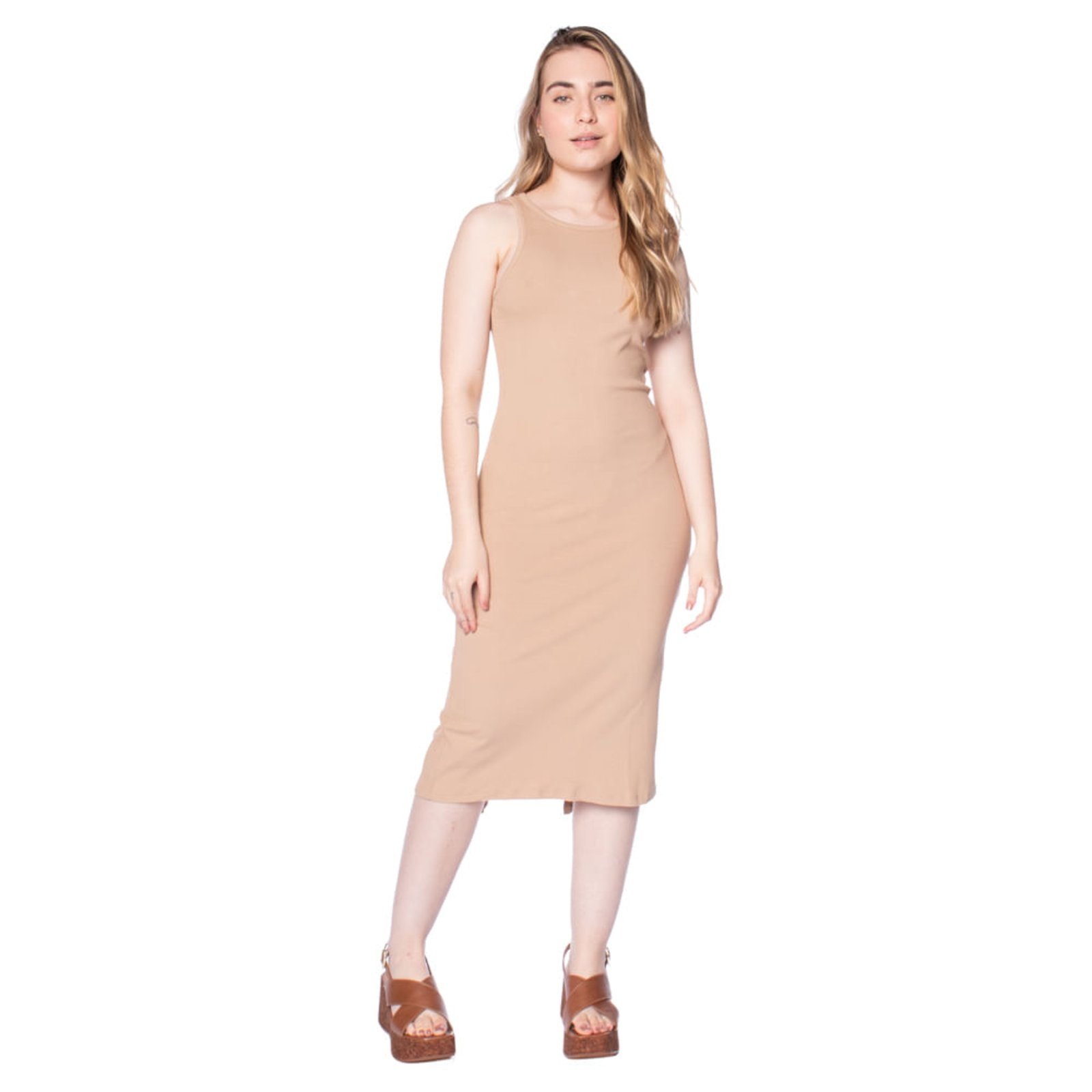 Vestido Midi Feminino Feliny Canelado Caramelo
