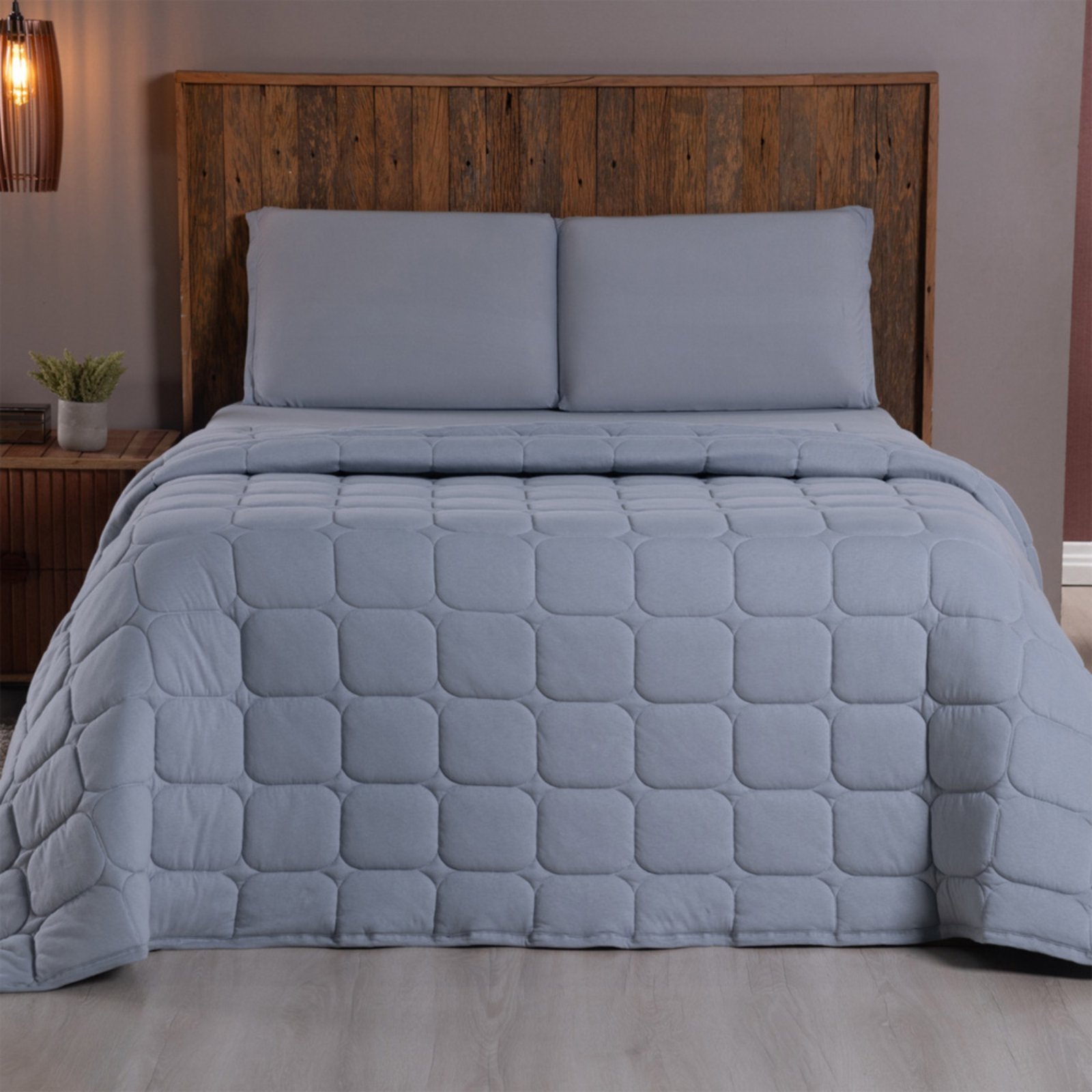 Kit Cobre Leito Colcha Casa Scarpa Livorno King Acolchoado Fofo Macio Malha Algodão 3 Peças - Cinza
