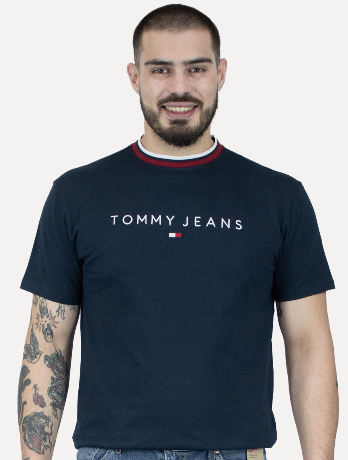 Vista 2 Camiseta Tommy Jeans Masculina Regular Linear Ringer Tee azul marinho Tommy Jeans azul marinho