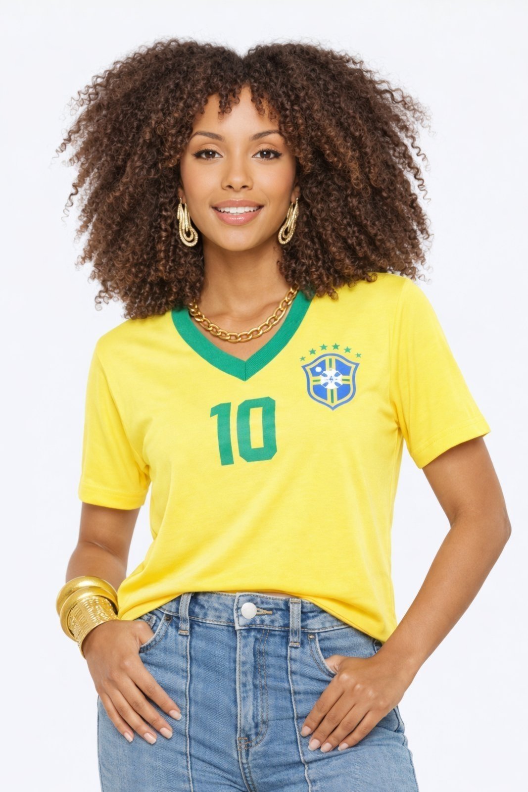 T-shirt D Bell Outlet Fashion Gola V Brasil Estampada Amarelo