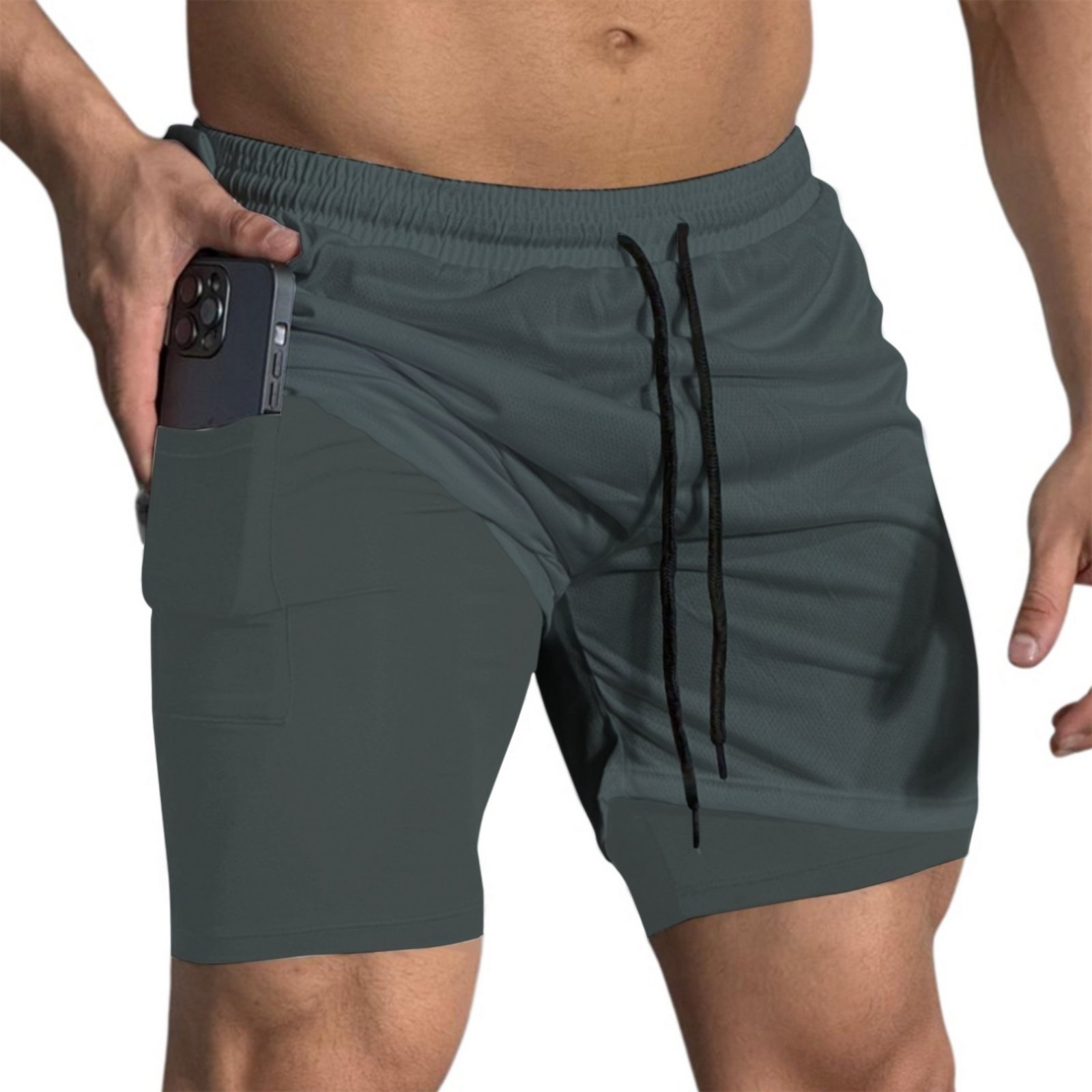 Short Treino Dry Térmico 2 em 1 com Bolso para Celular e Porta-Toalha Calção Fitness Academia