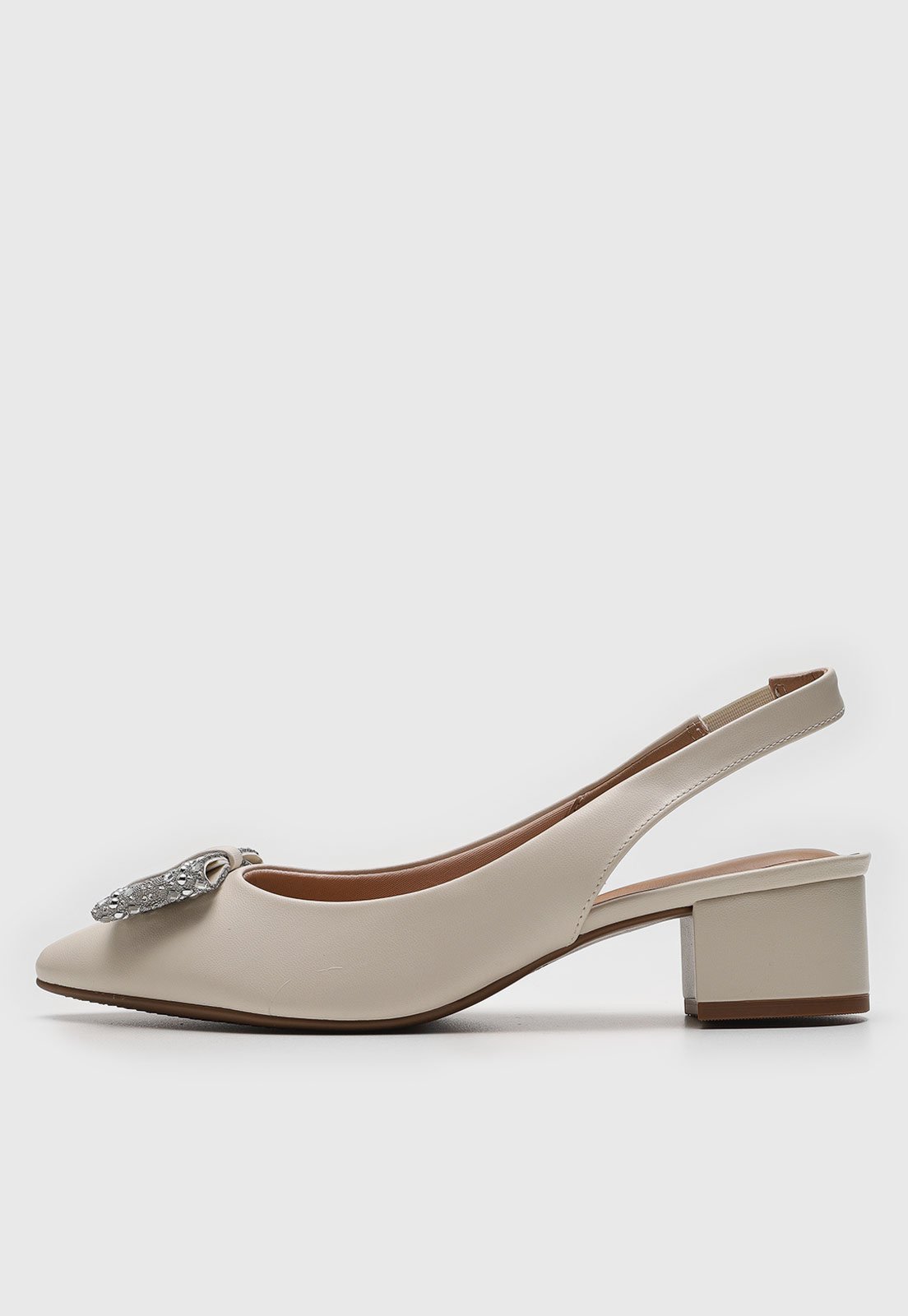 Scarpin Slingback Beira Rio Aplicação Off-White