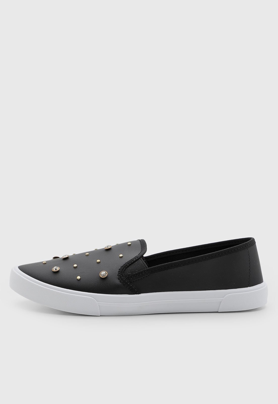 Tênis Feminino Moleca Slip On Aplicação Preto